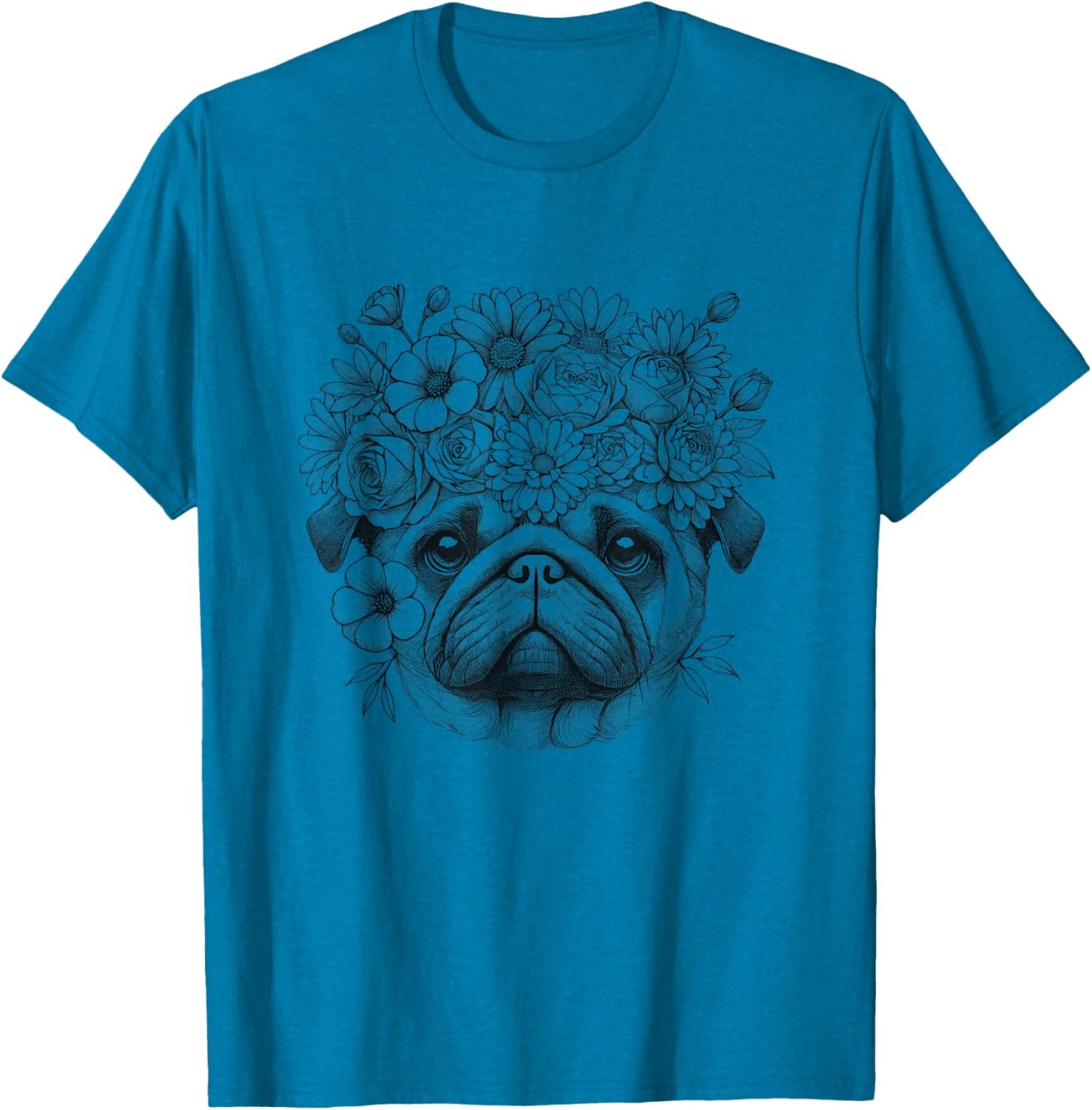 Floral Pug Face T-Shirt for Women and Girls – Cute Dog Design Apparel - 9
