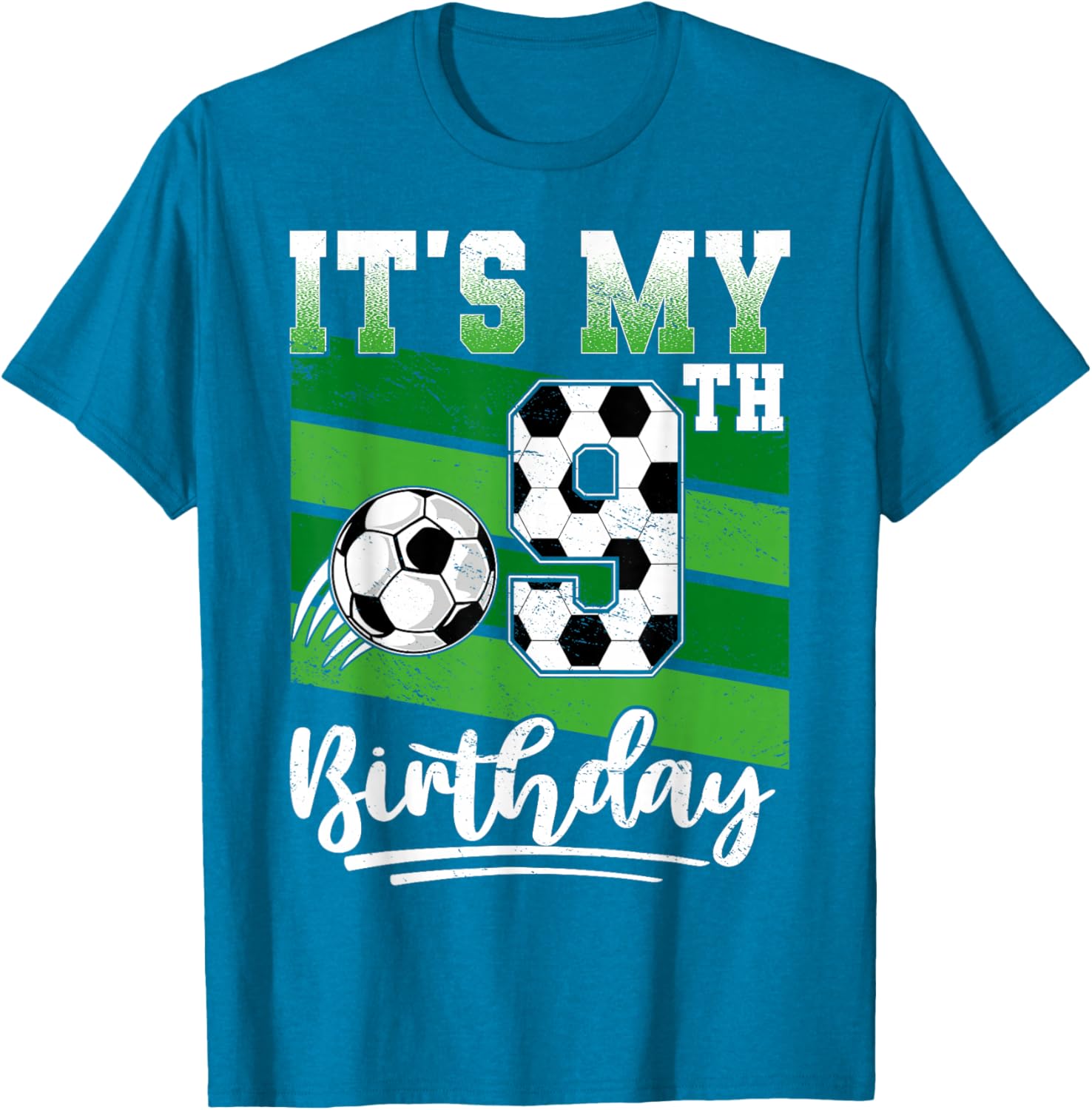 Cool 9th Birthday Soccer Ball T-Shirt for Kids Birthday Celebrations - 7