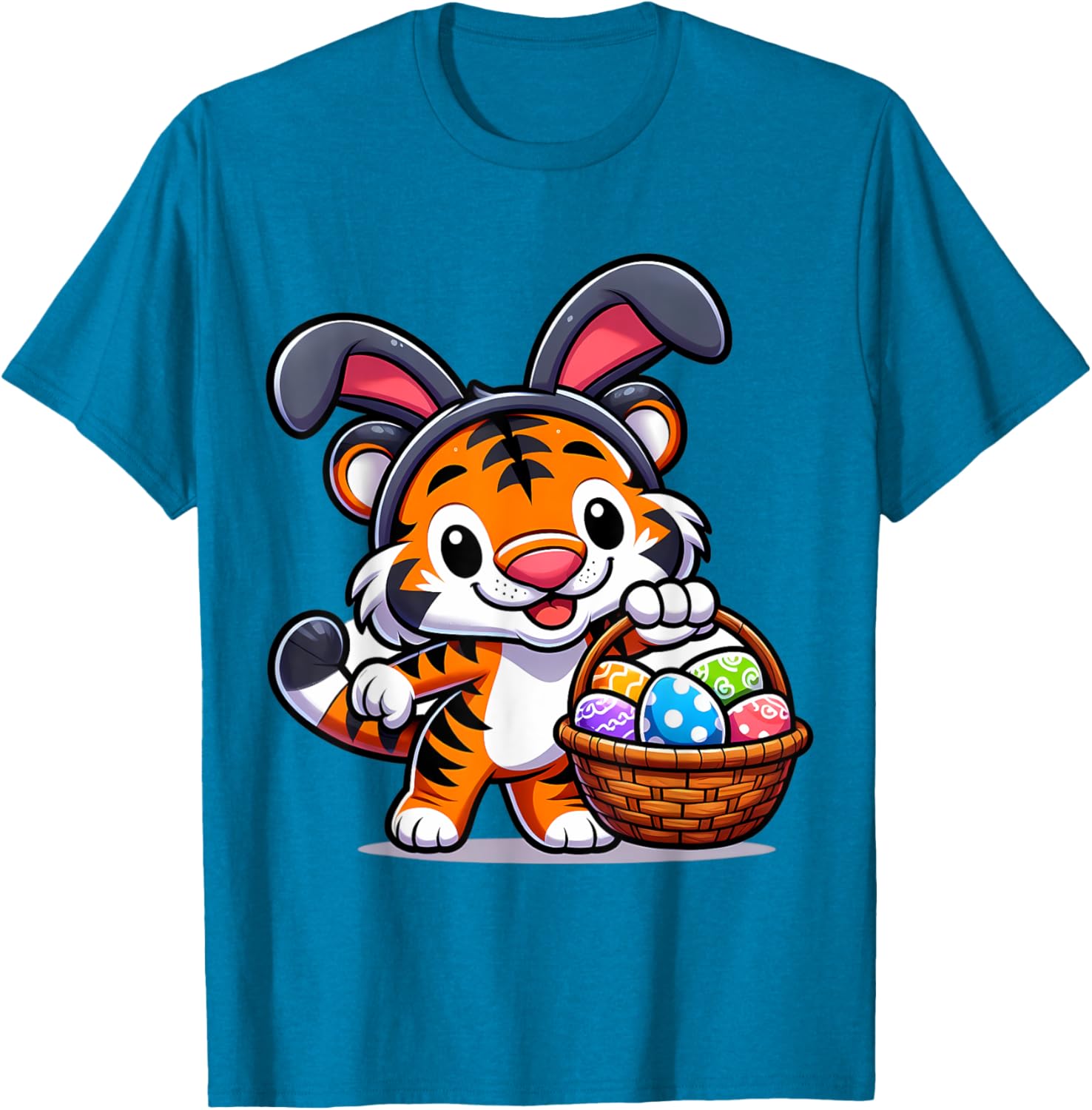 Cute Bunny Ear Tiger Easter Eggs T-Shirt for Kids and Babies - 4