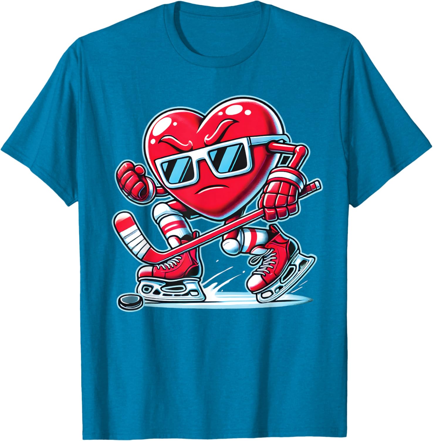 Cute Heart Ice Hockey T-Shirt for Valentine's Day - Men, Women, Boys - 4