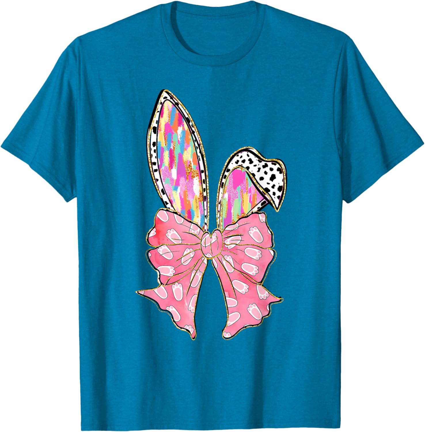 Cute Brushstroke Easter Bunny Coquette Bow Ears T-Shirt for Girls and Teens - 7