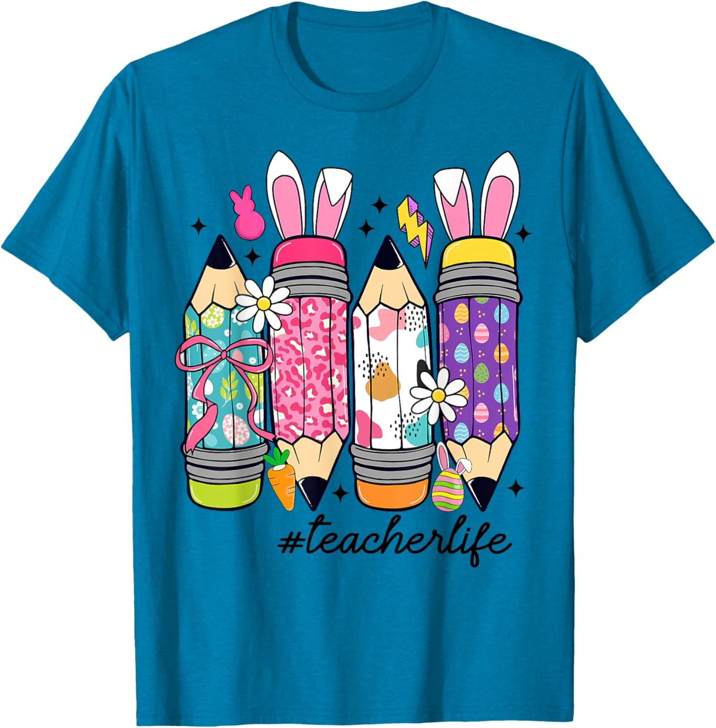 Coquette Bow Easter Bunny Teacher Life T-Shirt for Fun Classroom Style - 7