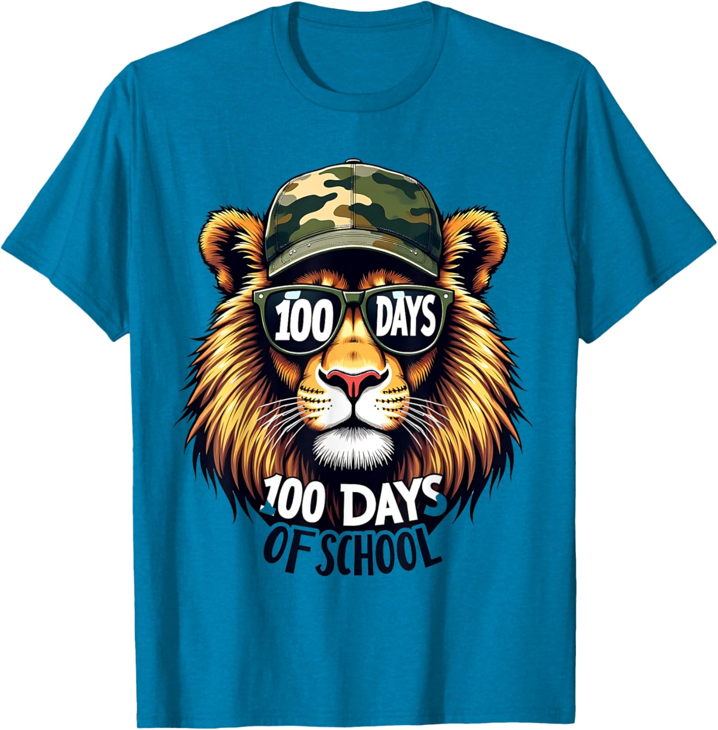 Cute 100 Days of School Lion Camo T-Shirt for Kids and Teachers - 16