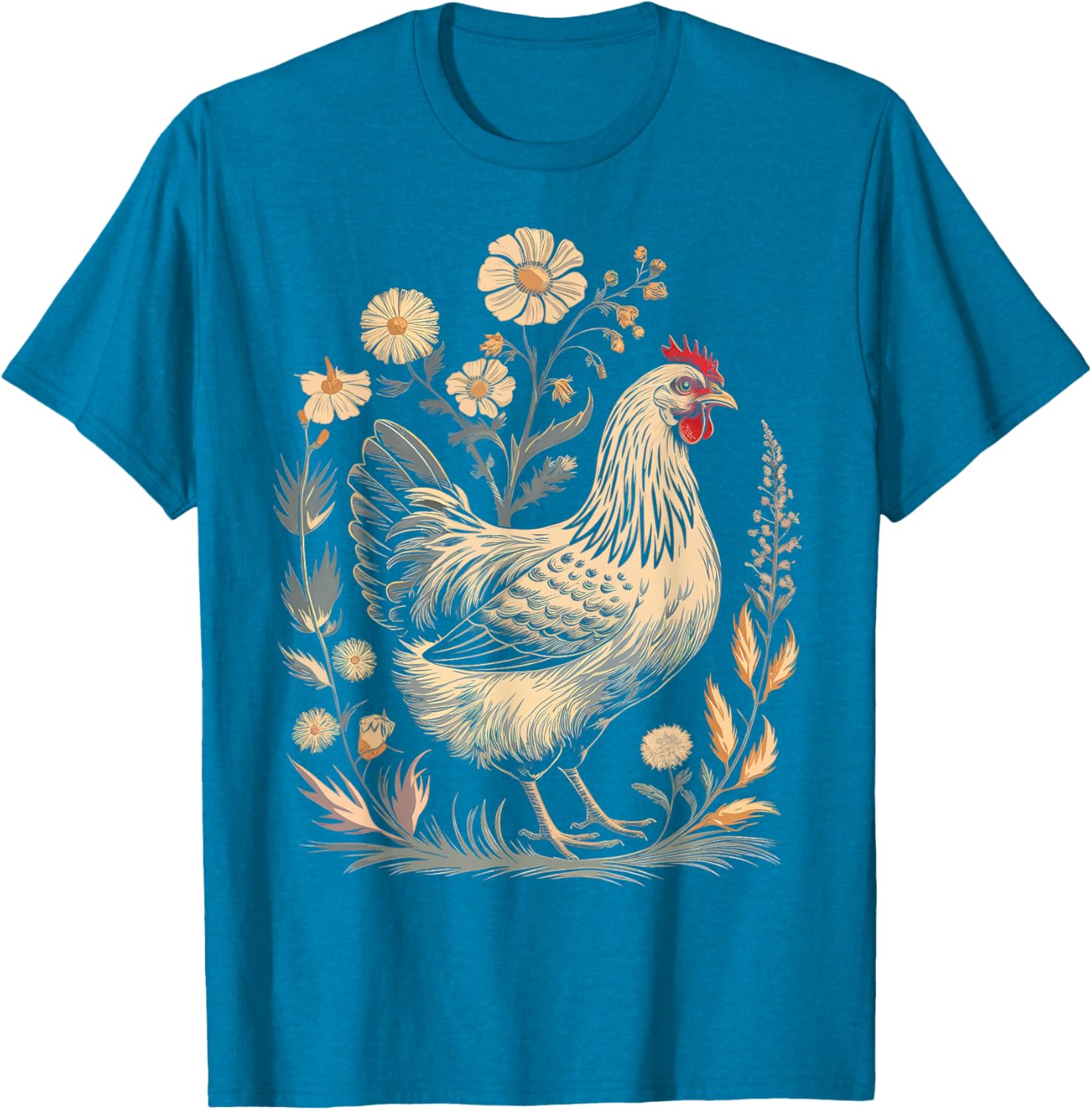 Colorful Chicken Floral Art T-Shirt for Women - Perfect for Farm Lovers - 4