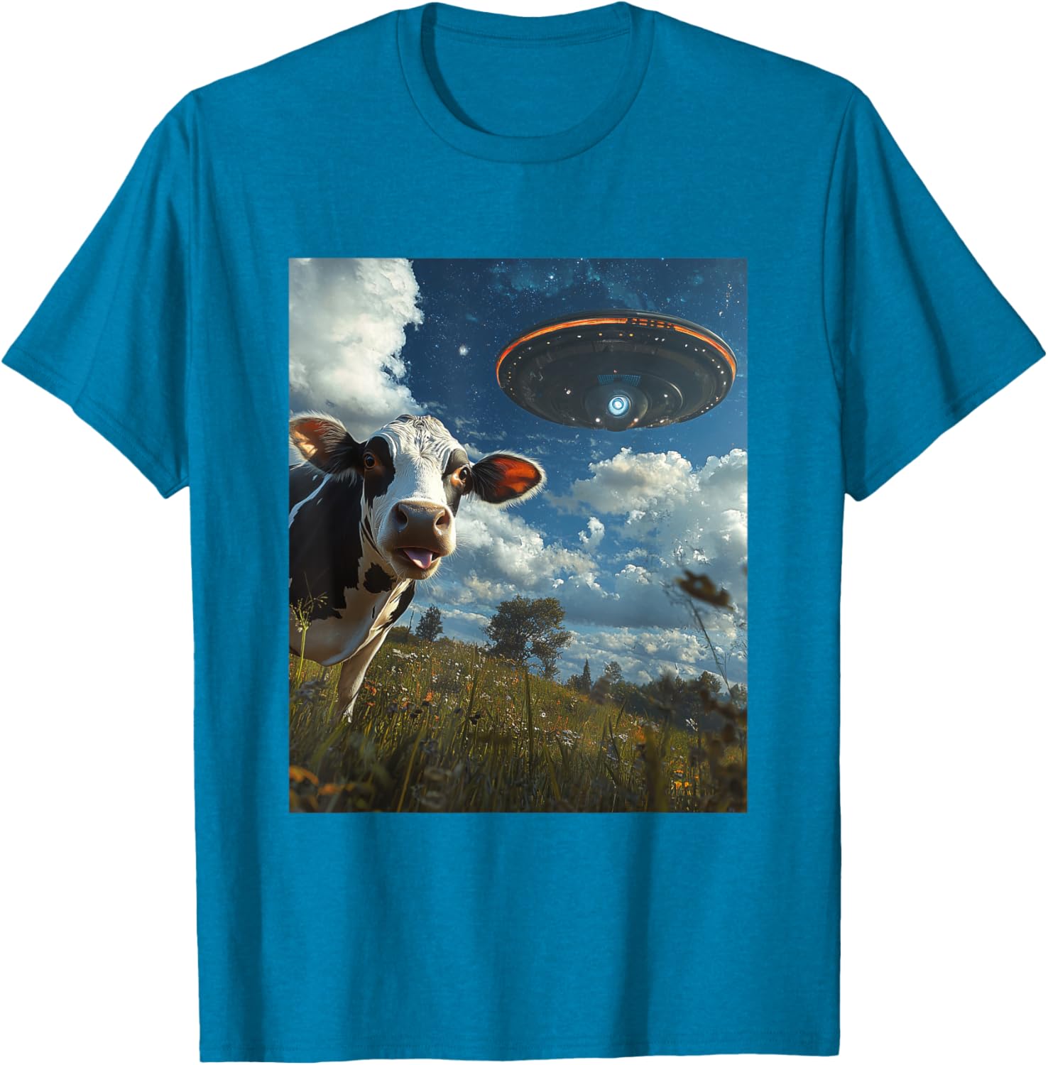 Funny Cow Selfie with Aliens UFO Graphic T-Shirt for Trendy Casual Wear - 21