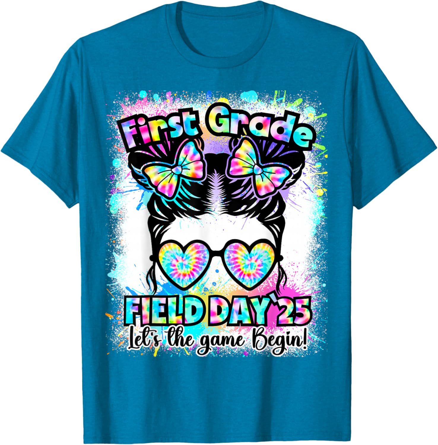 First Grade Field Day 2025 Messy Bun Teacher Kids T-Shirt Fun Design - 20
