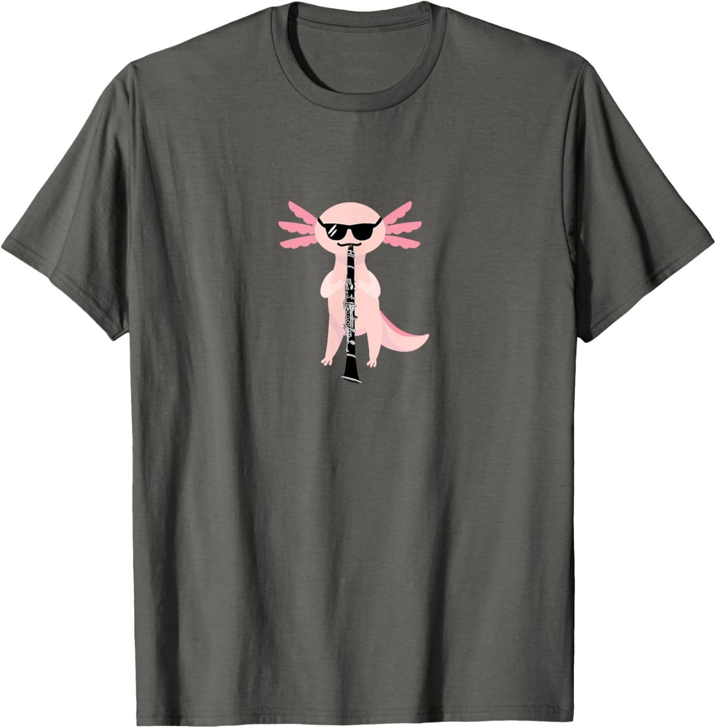Funny Cute Axolotl T-Shirt with Sunglasses Playing Clarinet for Music Lovers - 15