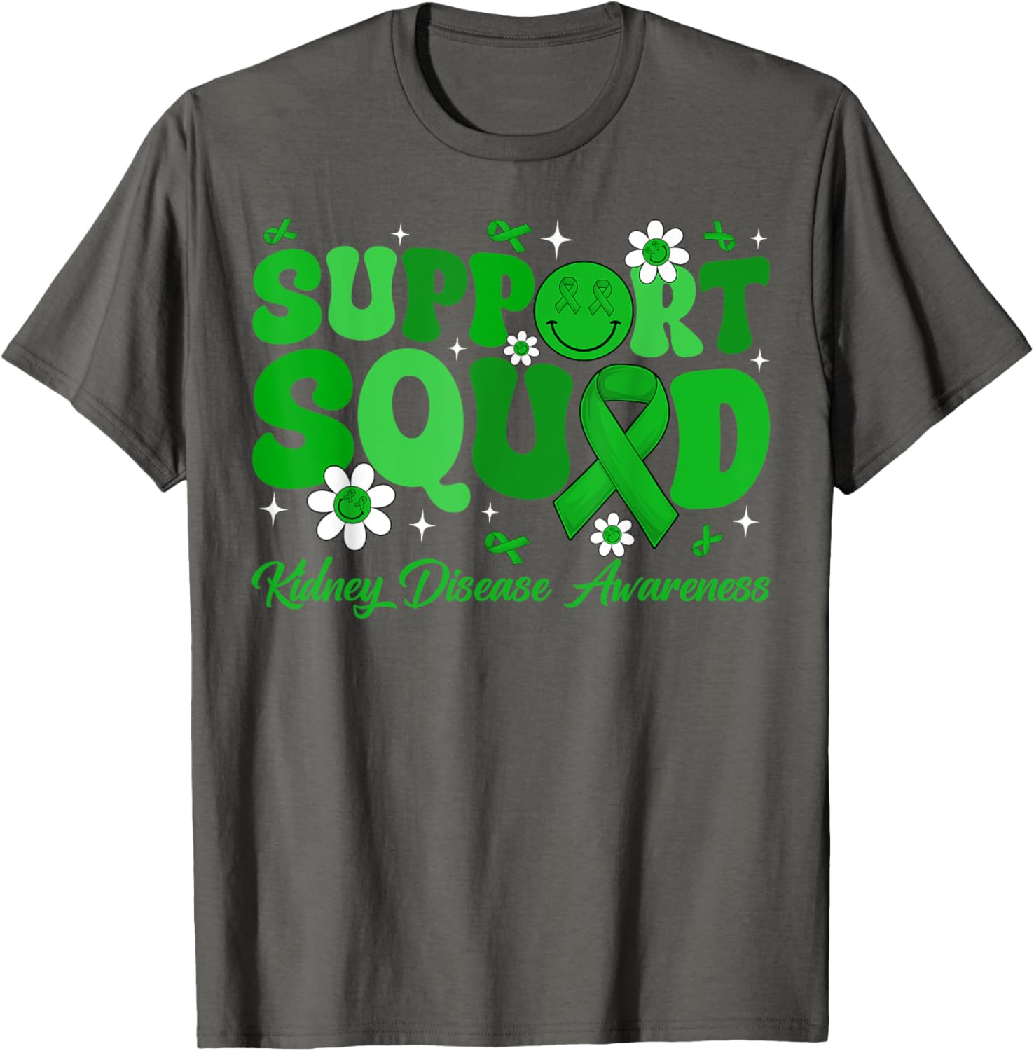 Groovy Support Squad Kidney Disease Awareness Green Ribbon T-Shirt - 1