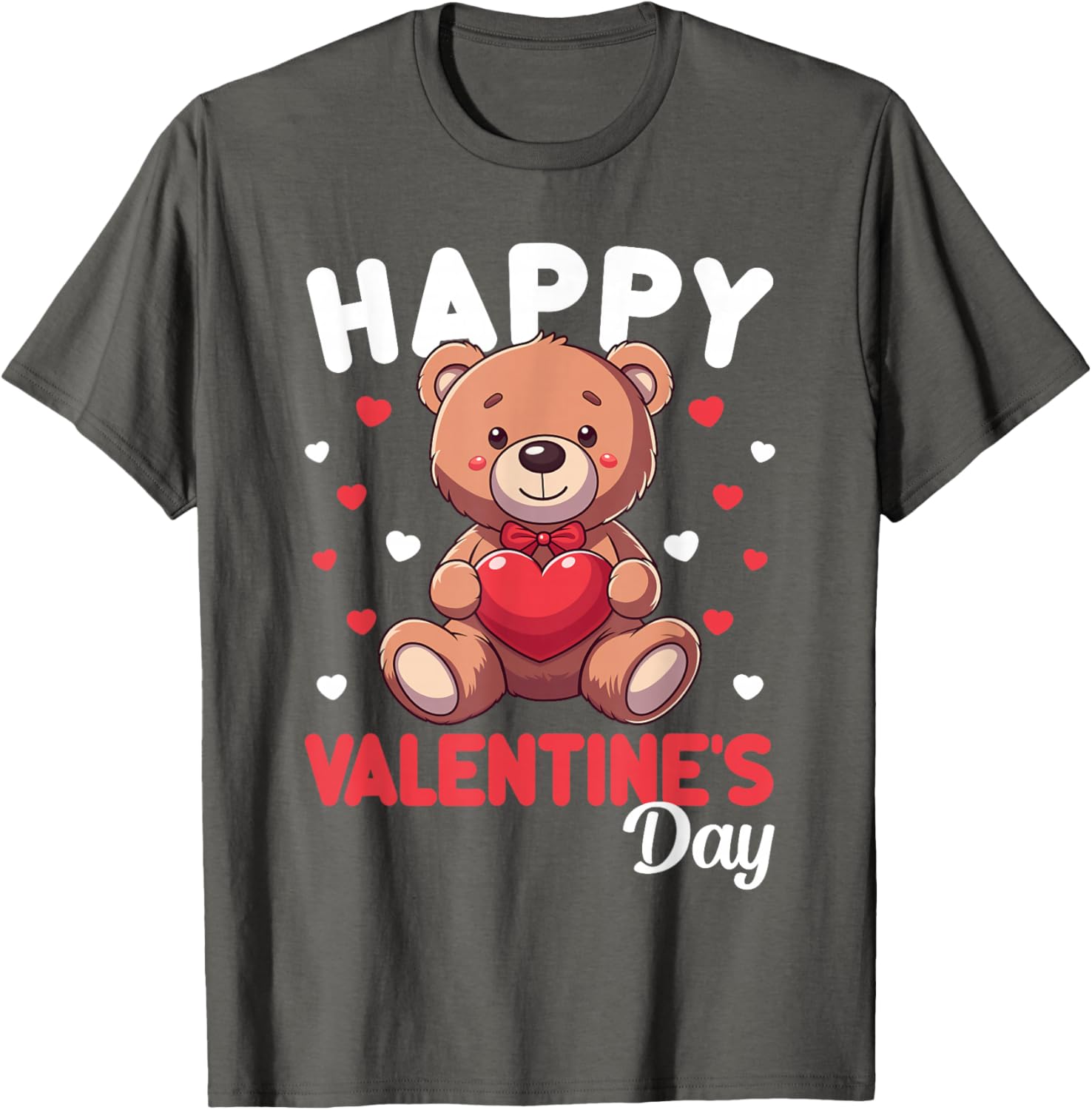 Cute Happy Valentine's Day Bear Heart T-Shirt for Kids and Women - 1