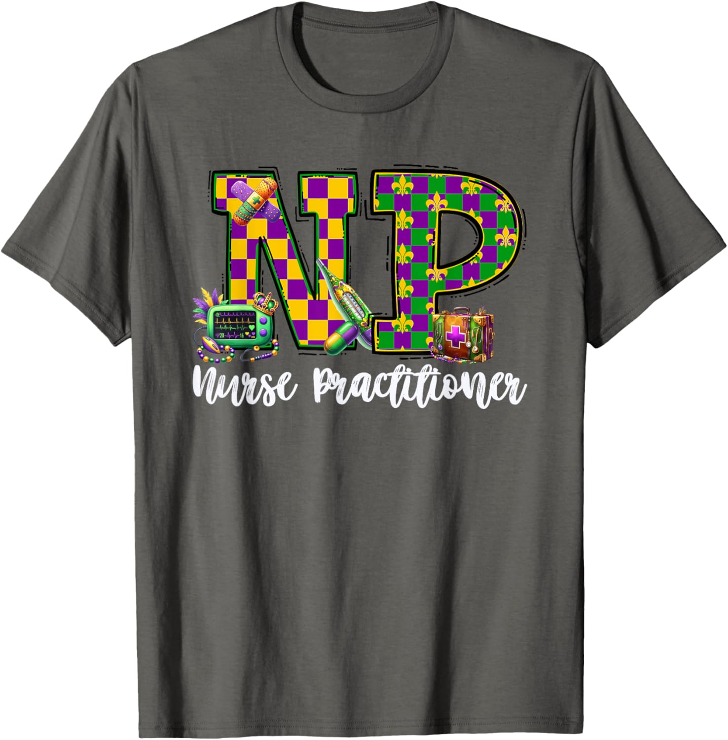 Cute Mardi Gras Nurse Practitioner T-Shirt for Women, Fun and Stylish - 27