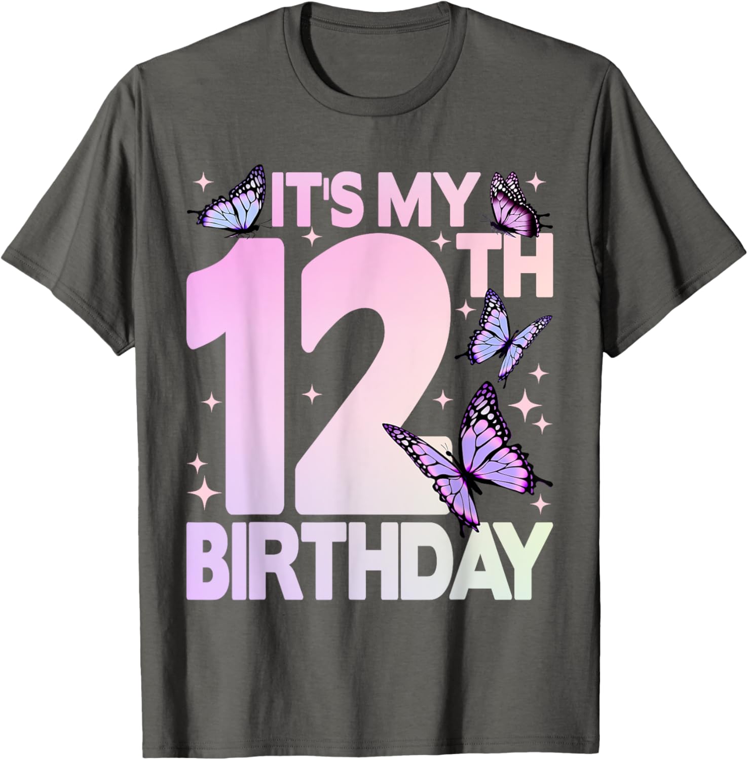 Cute Butterfly 12th Birthday T-Shirt for Girls Celebrating Turning 12 - 10