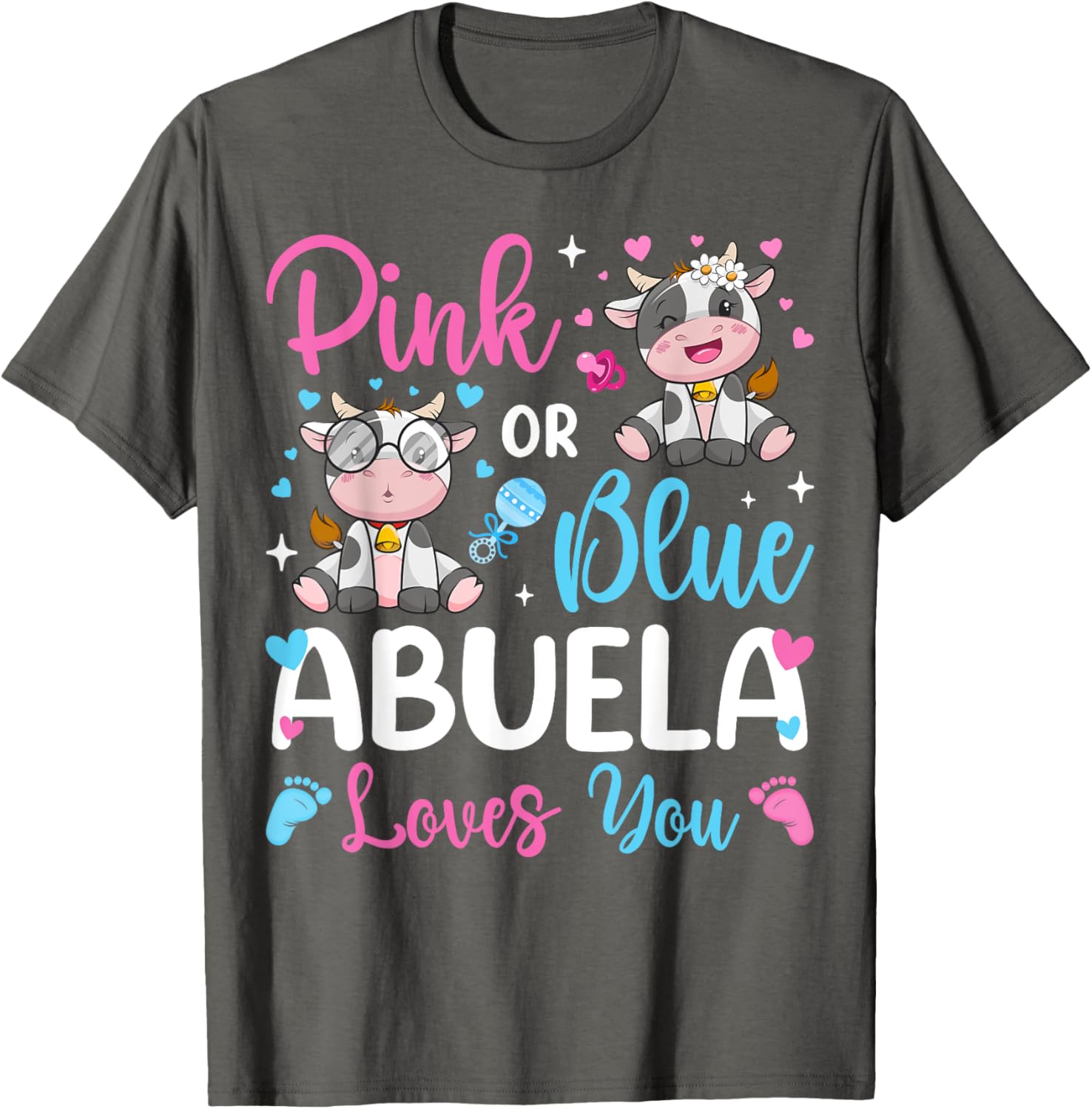 Cute Pink or Blue Abuela Loves You Cow Baby Reveal T-Shirt for Kids - 5