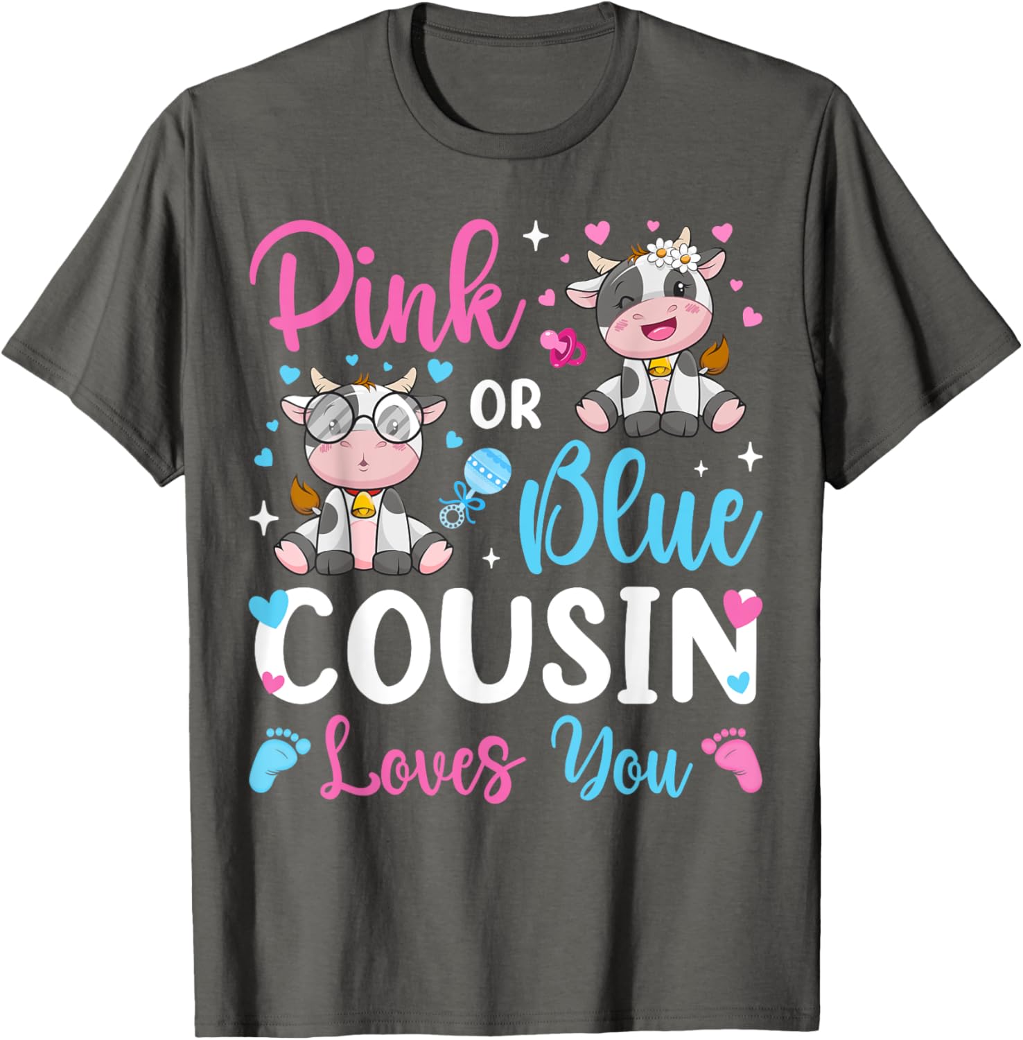 Cute Pink or Blue Cousin Loves You Cow Baby Gender Reveal T-Shirt - 4