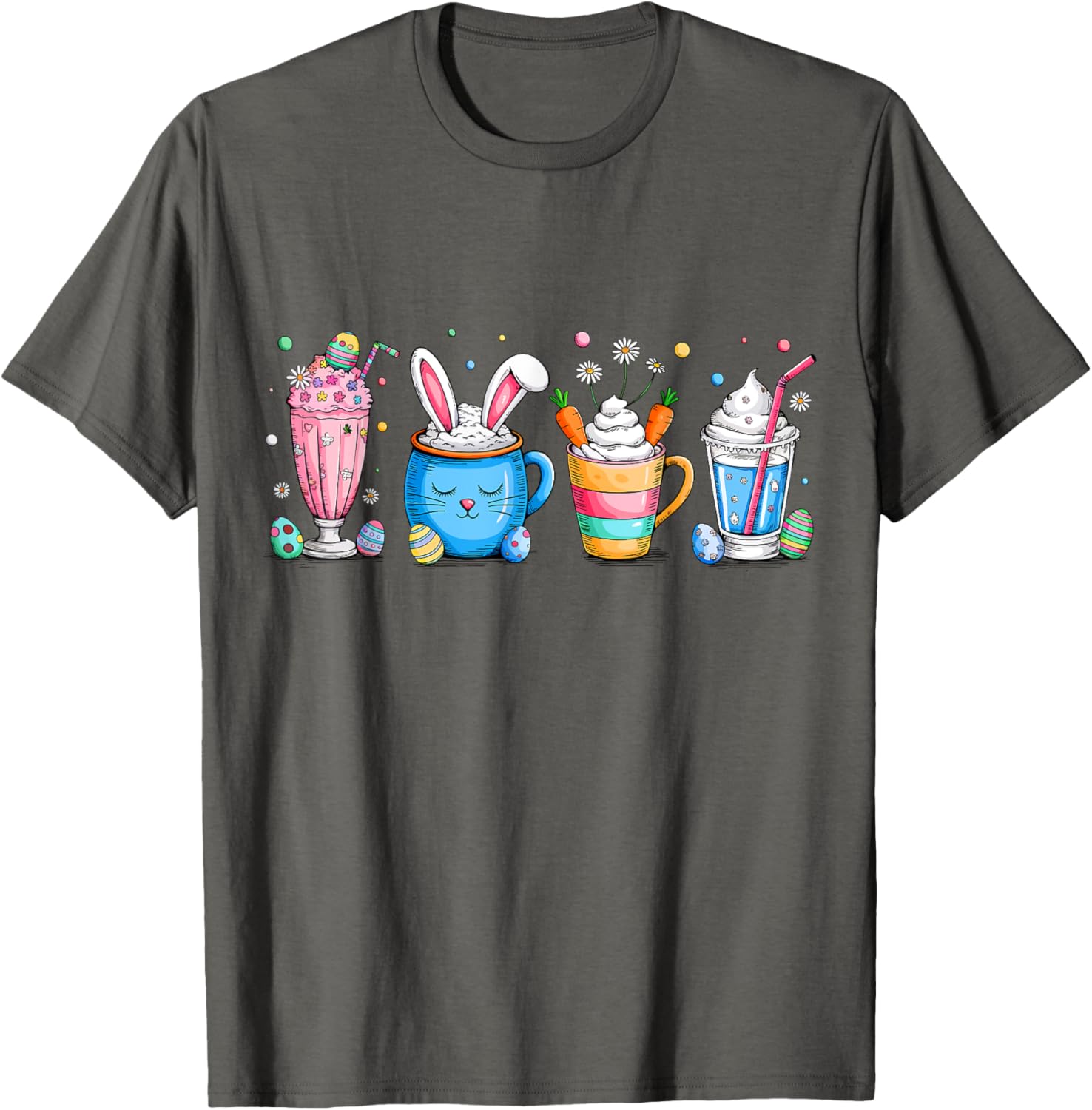 Cute Coffee Bunny T-Shirt for Women Girls with Easter Egg Design - 10