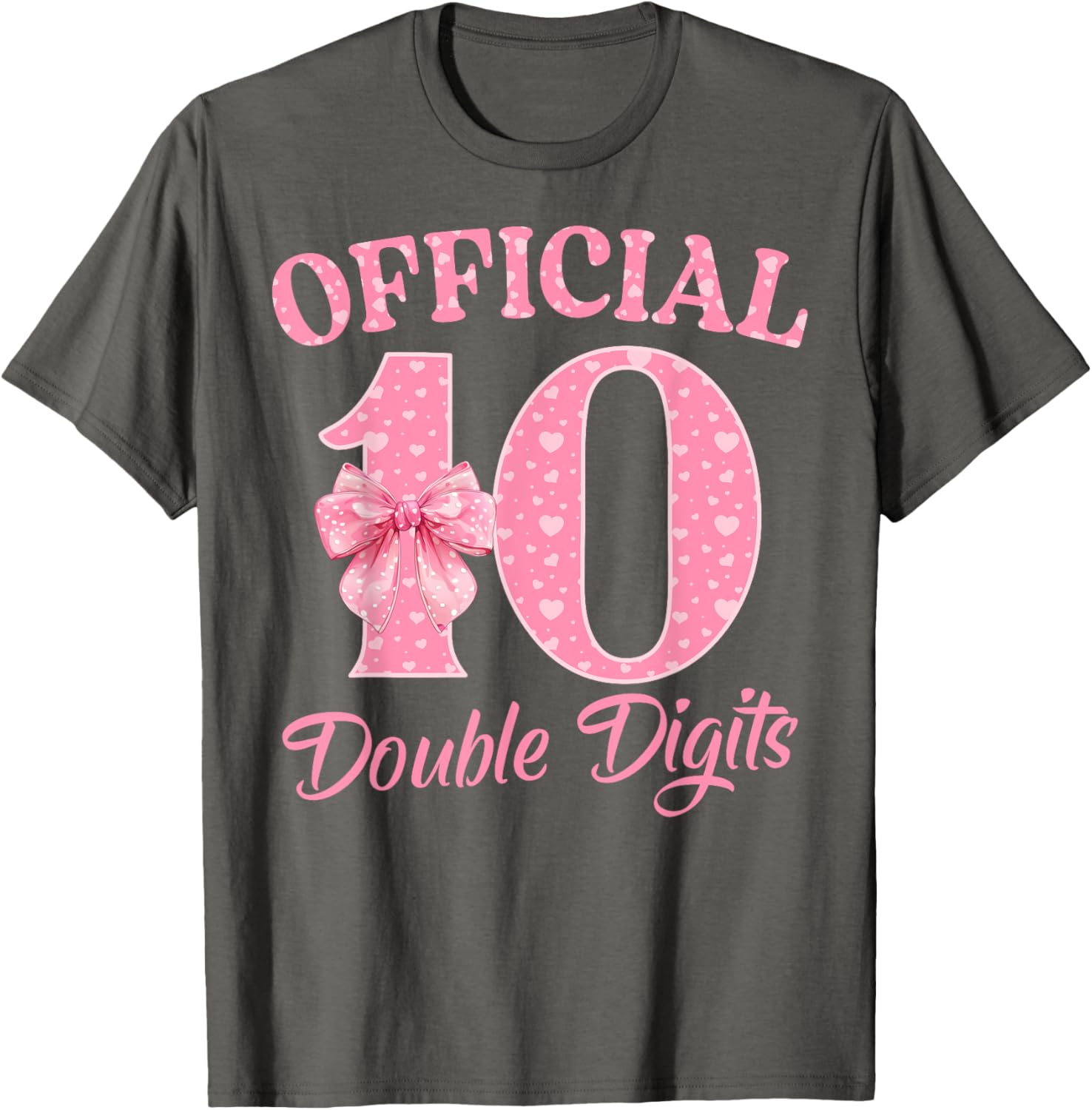 Cute Pink 10th Birthday Coquette Bow T-Shirt for Girls 10 Years Old - 12