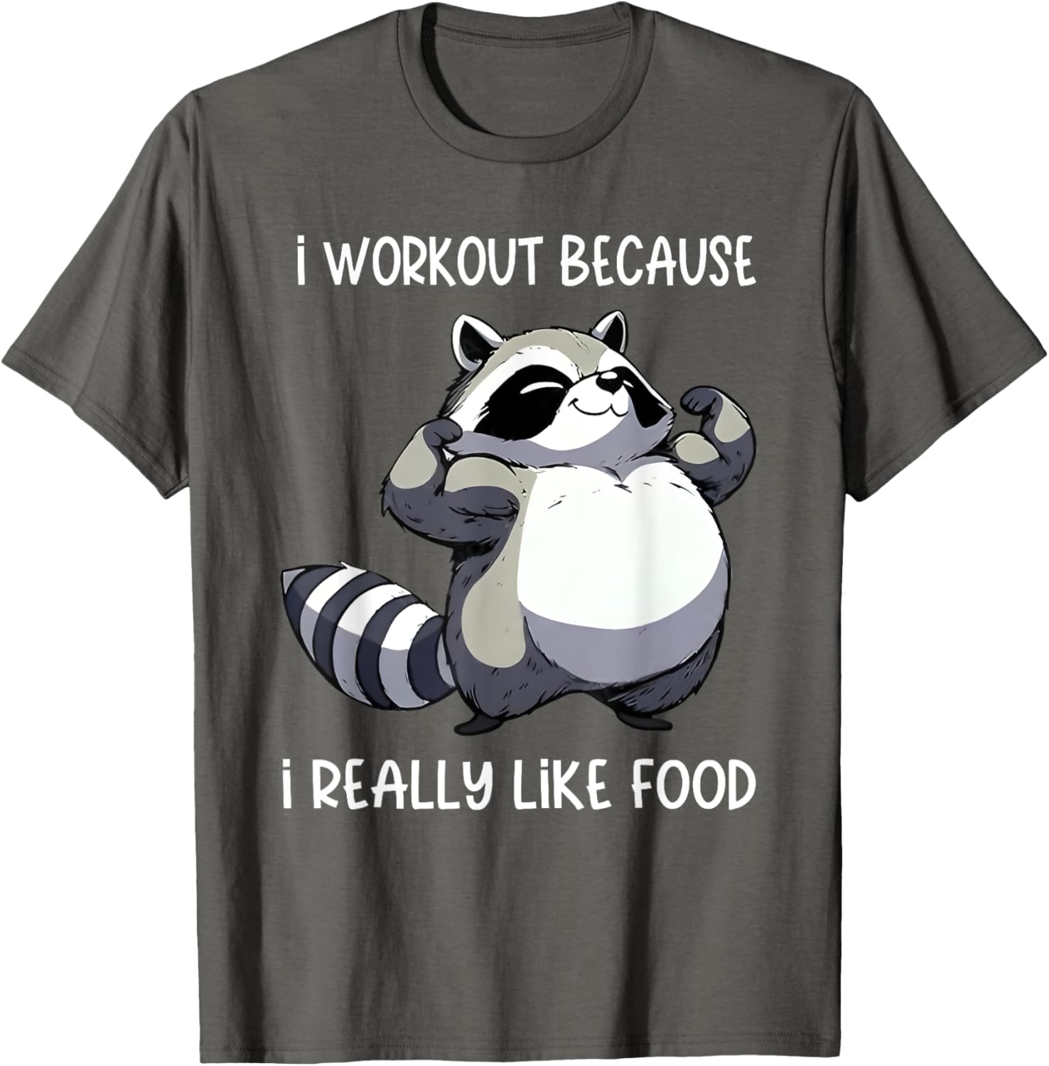 Funny Raccoon Biceps Pose T-Shirt for Food Lovers and Fitness Fans - 16