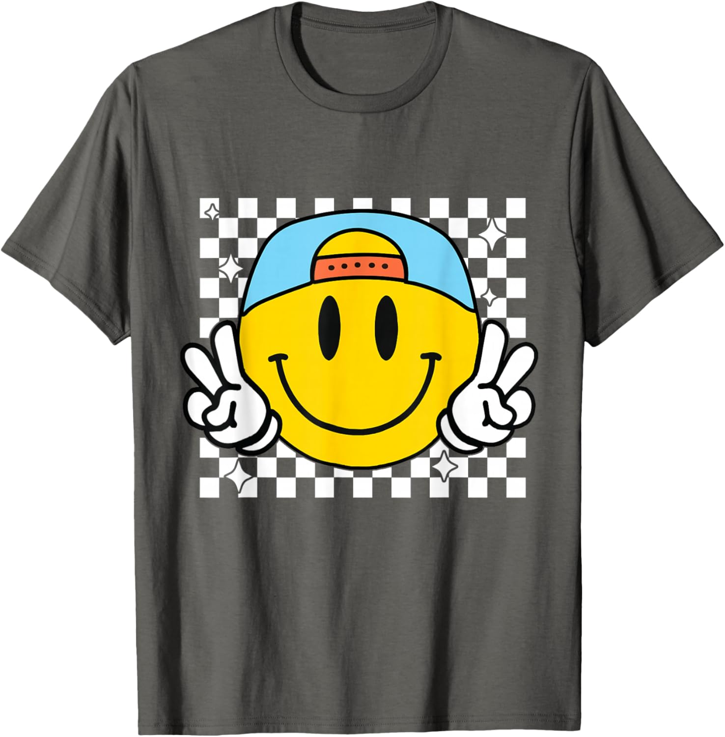 Cute Yellow Smile Face Checkered T-Shirt for Happy Vibes and Style - 15