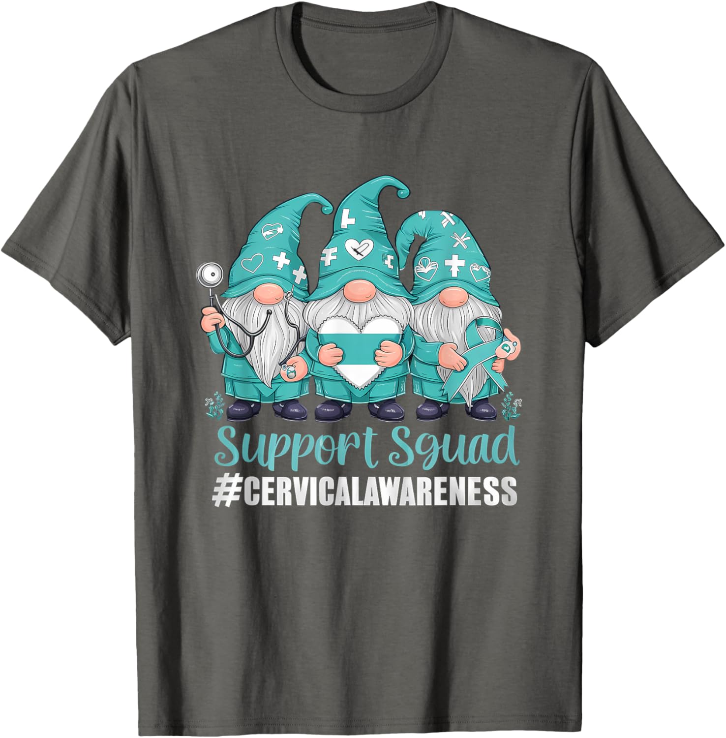 Cervical Cancer Awareness Gnome Teal Ribbon T-Shirt for Supporters - 13