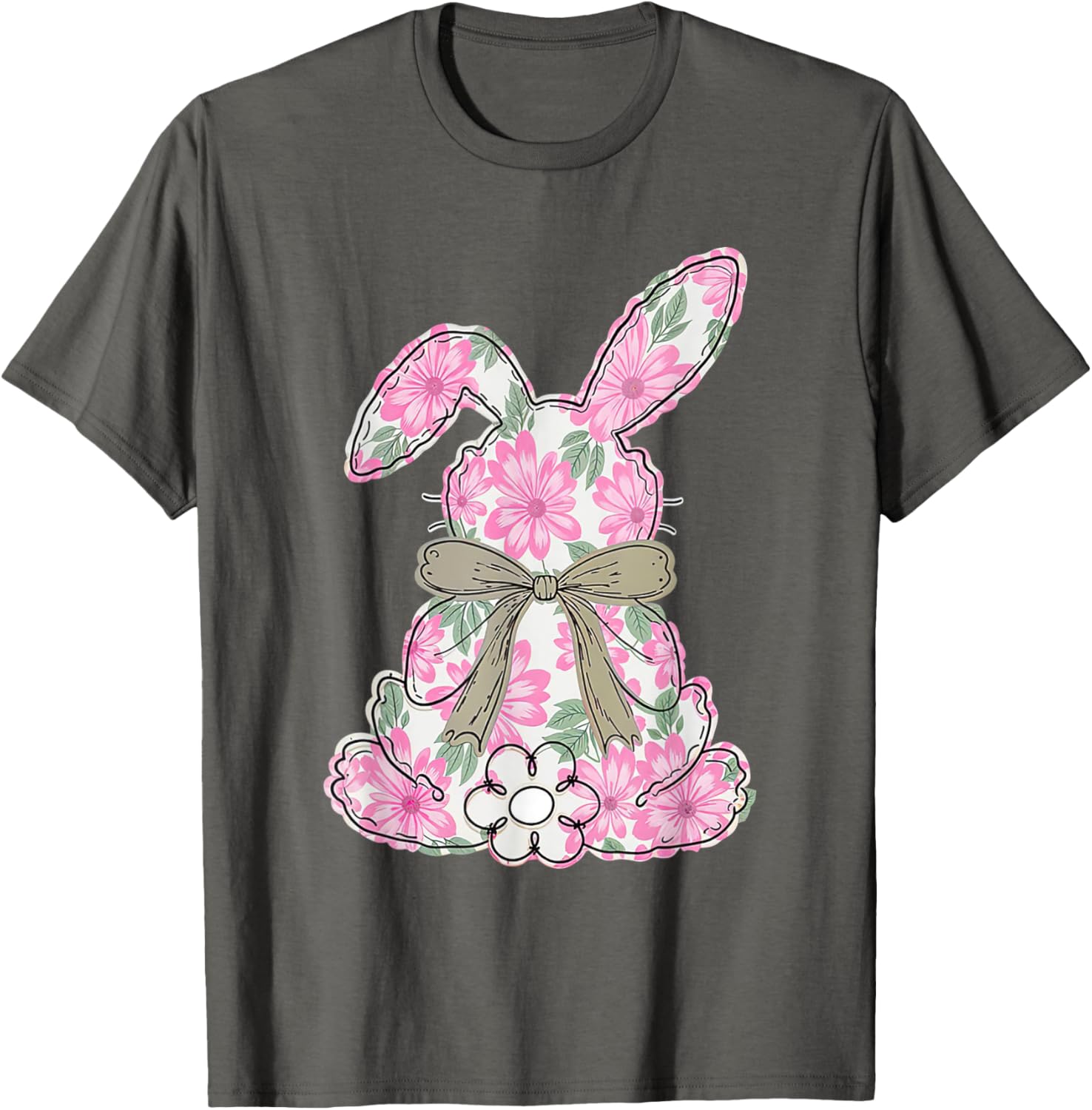 Coquette Floral Easter Bunny Kids Bow T-Shirt for Spring Celebrations - 11