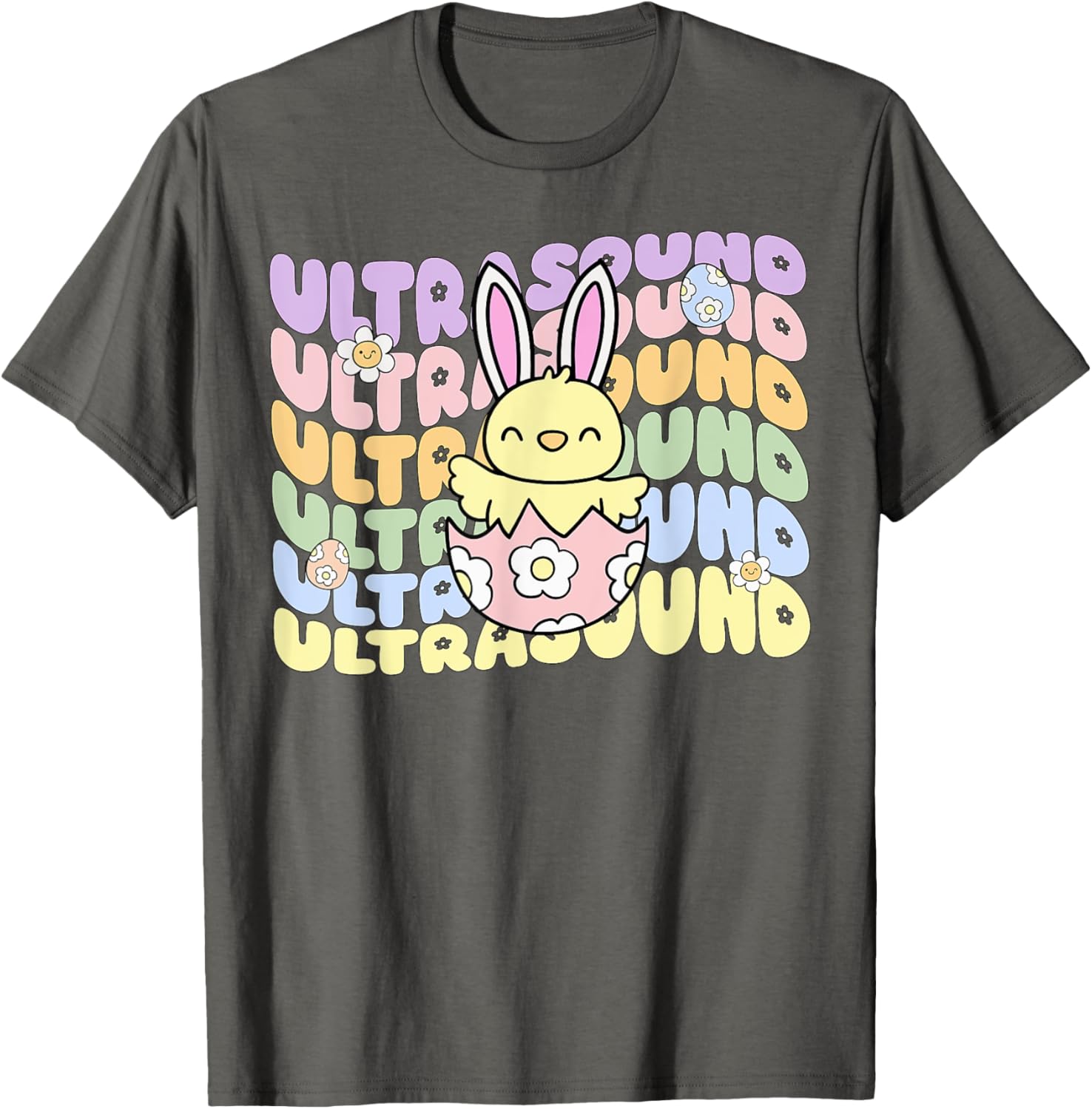 Groovy Easter Sonographer Bunny Chick Eggs T-Shirt for Ultrasound Lovers - 28