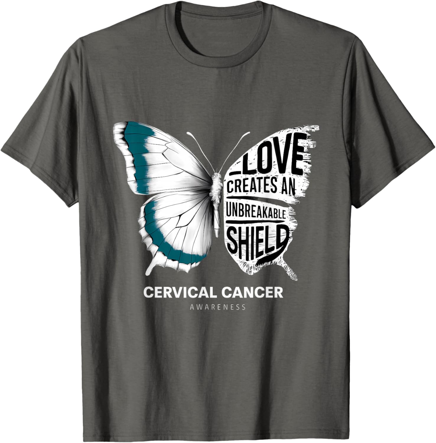 Cervical Cancer Awareness Teal Ribbon Unbreakable Shield T-Shirt - 23