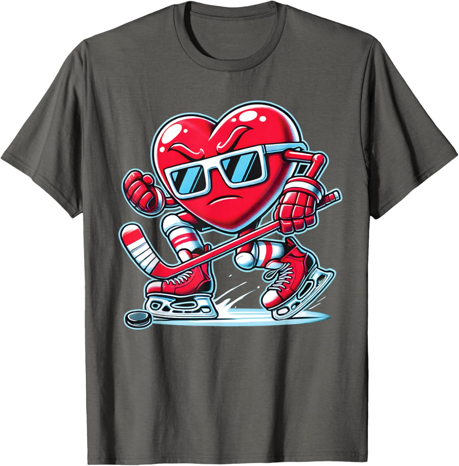 Cute Heart Ice Hockey T-Shirt for Valentine's Day - Men, Women, Boys - 1