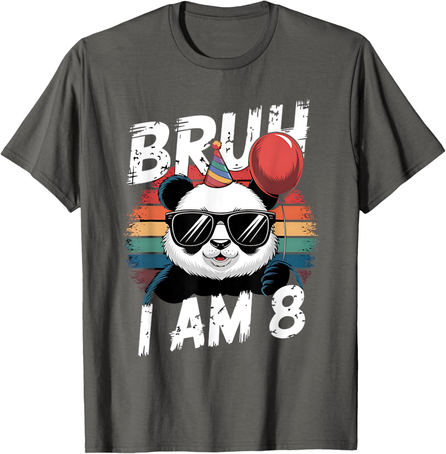 Bruh I Am 8 Panda Retro Sunset T-Shirt for Kids 8th Birthday Fun - 19
