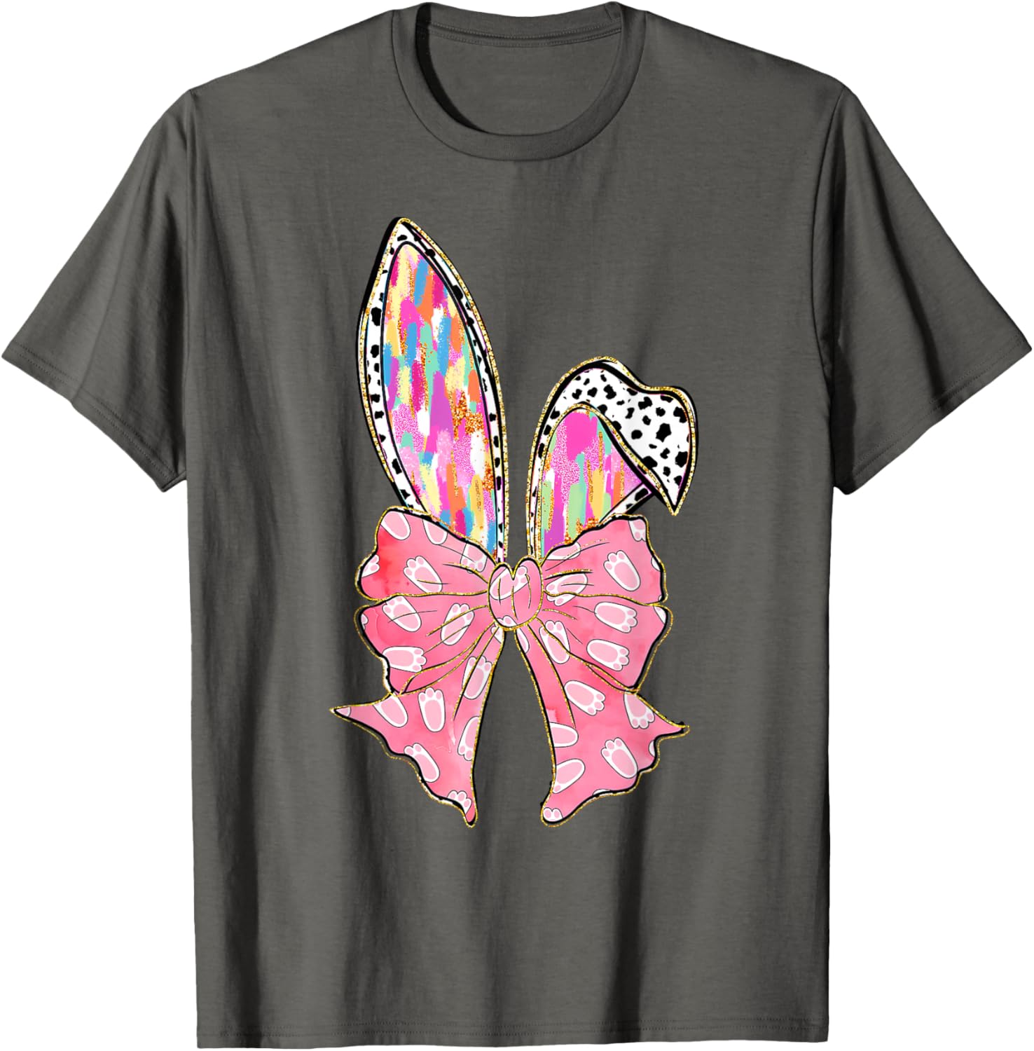 Cute Brushstroke Easter Bunny Coquette Bow Ears T-Shirt for Girls and Teens - 13