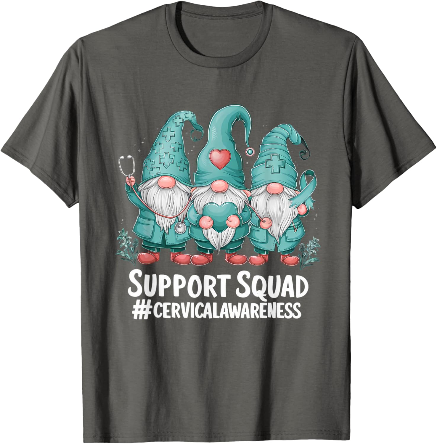 Cervical Cancer Awareness Teal Ribbon Gnome T-Shirt for Supporters - 4