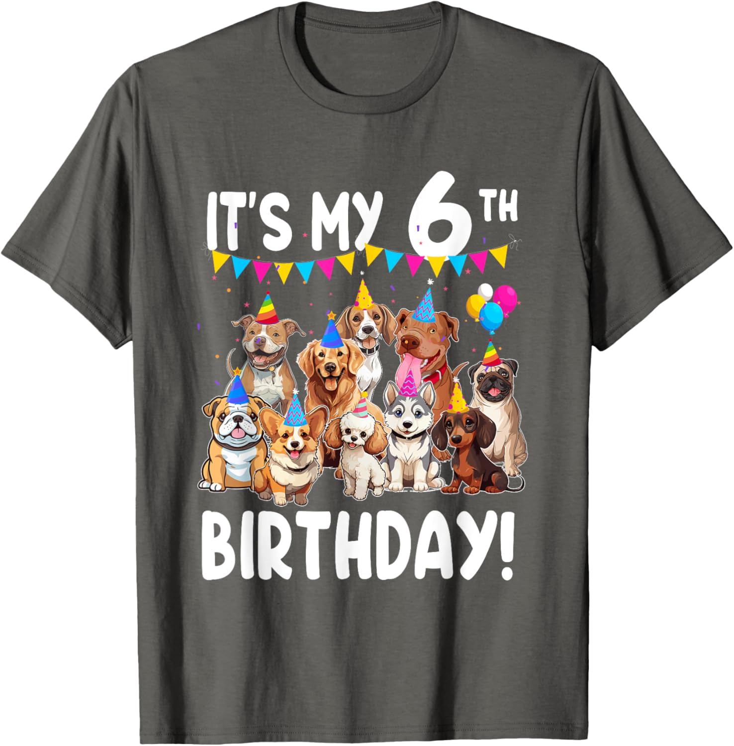 Cute Dogs Lover 6th Birthday T-Shirt for Kids - Fun Birthday Gift! - 1