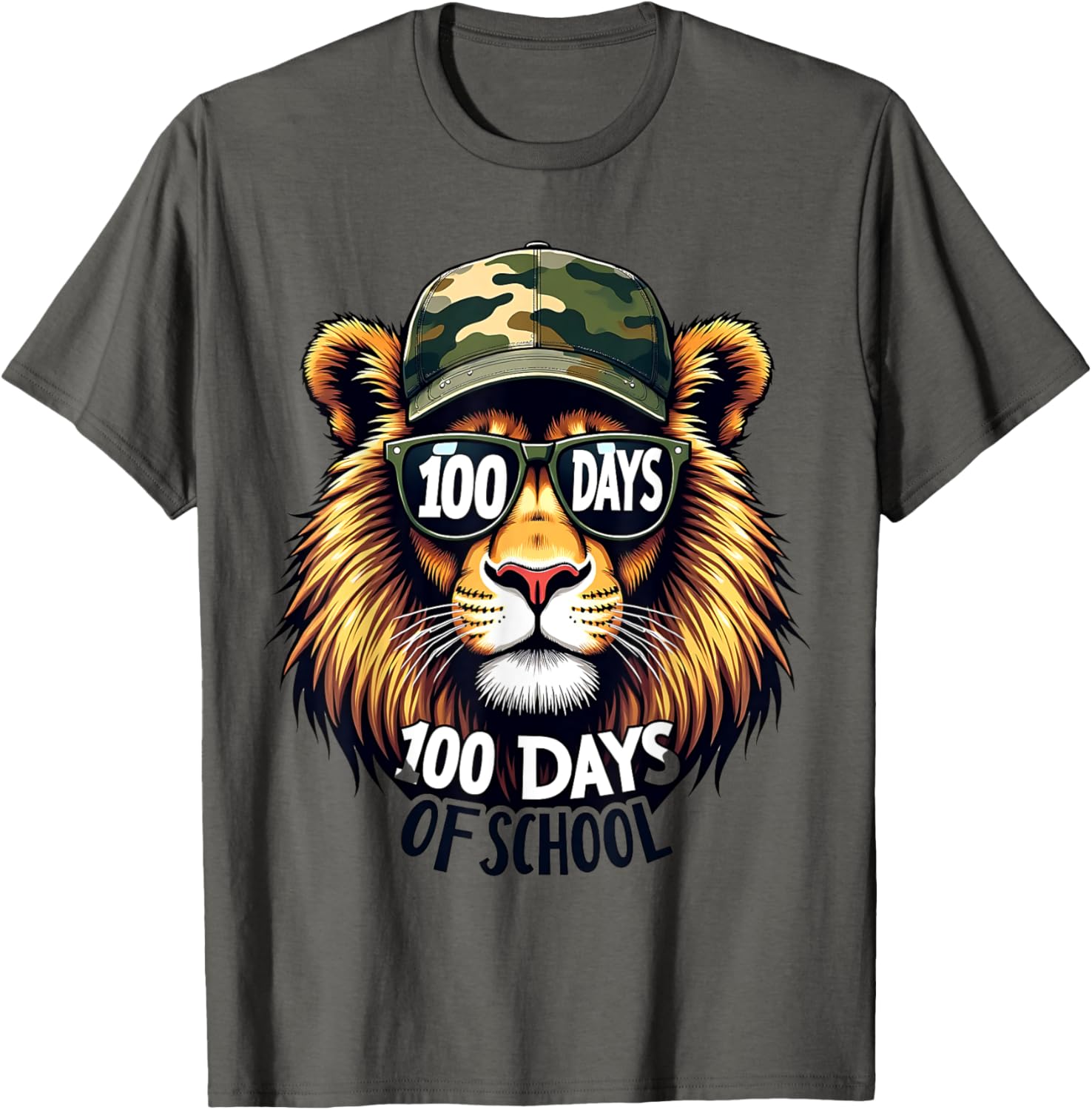 Cute 100 Days of School Lion Camo T-Shirt for Kids and Teachers - 8