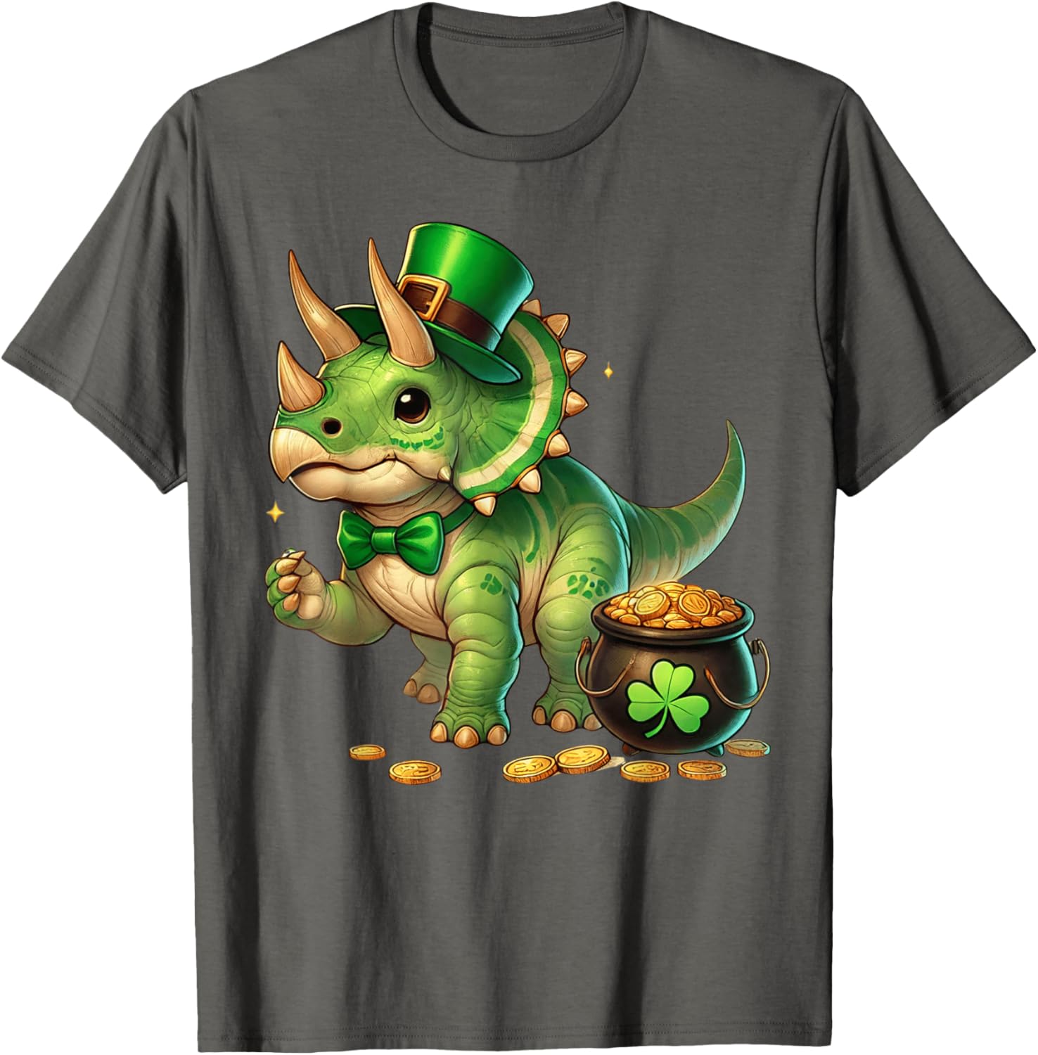 Cute Triceratops Leprechaun St Patrick's Day Kids T-Shirt with Shamrock - 7
