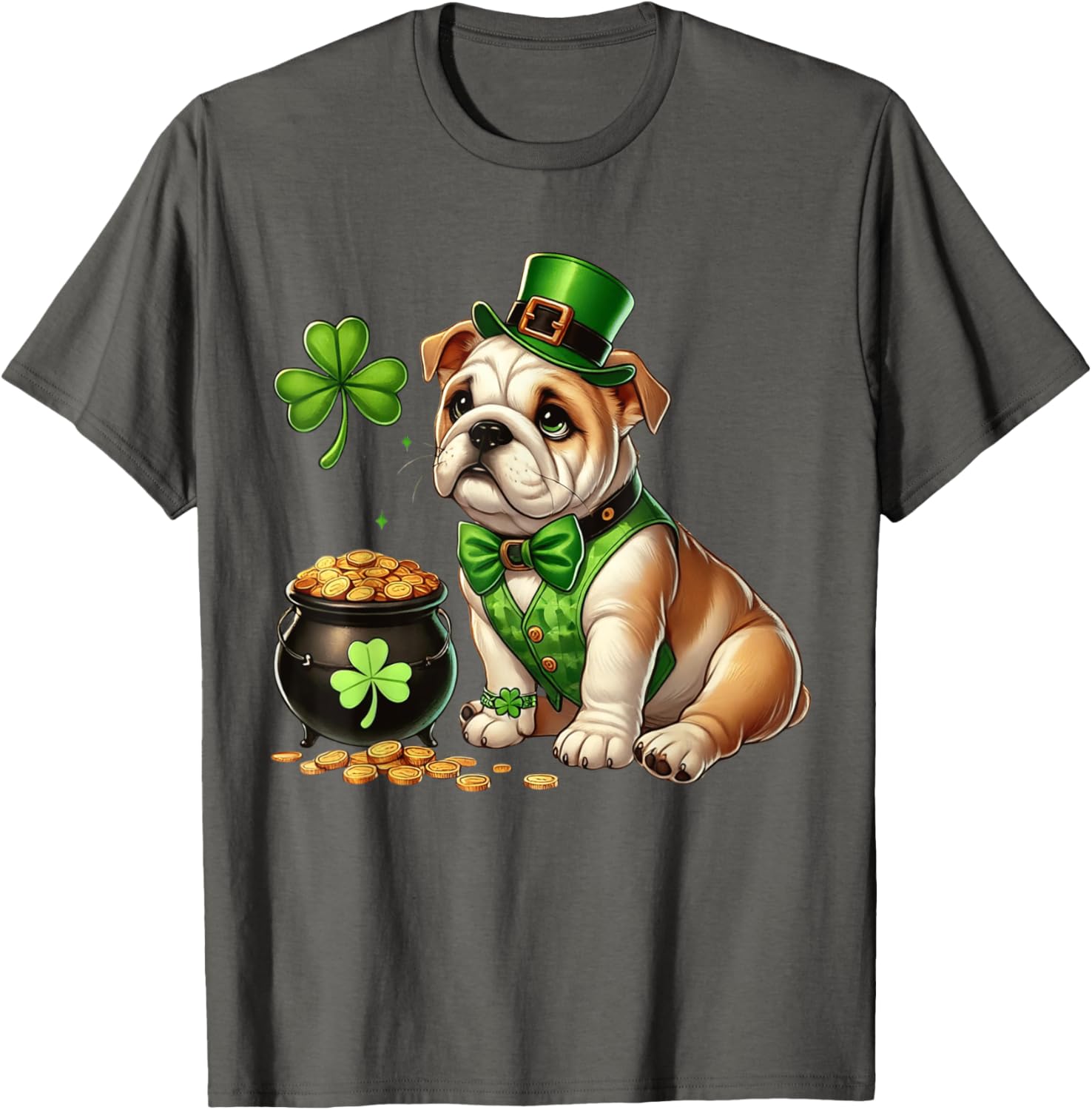 Cute Bulldog Leprechaun St Patricks Day Shamrock Kids T-Shirt - 20