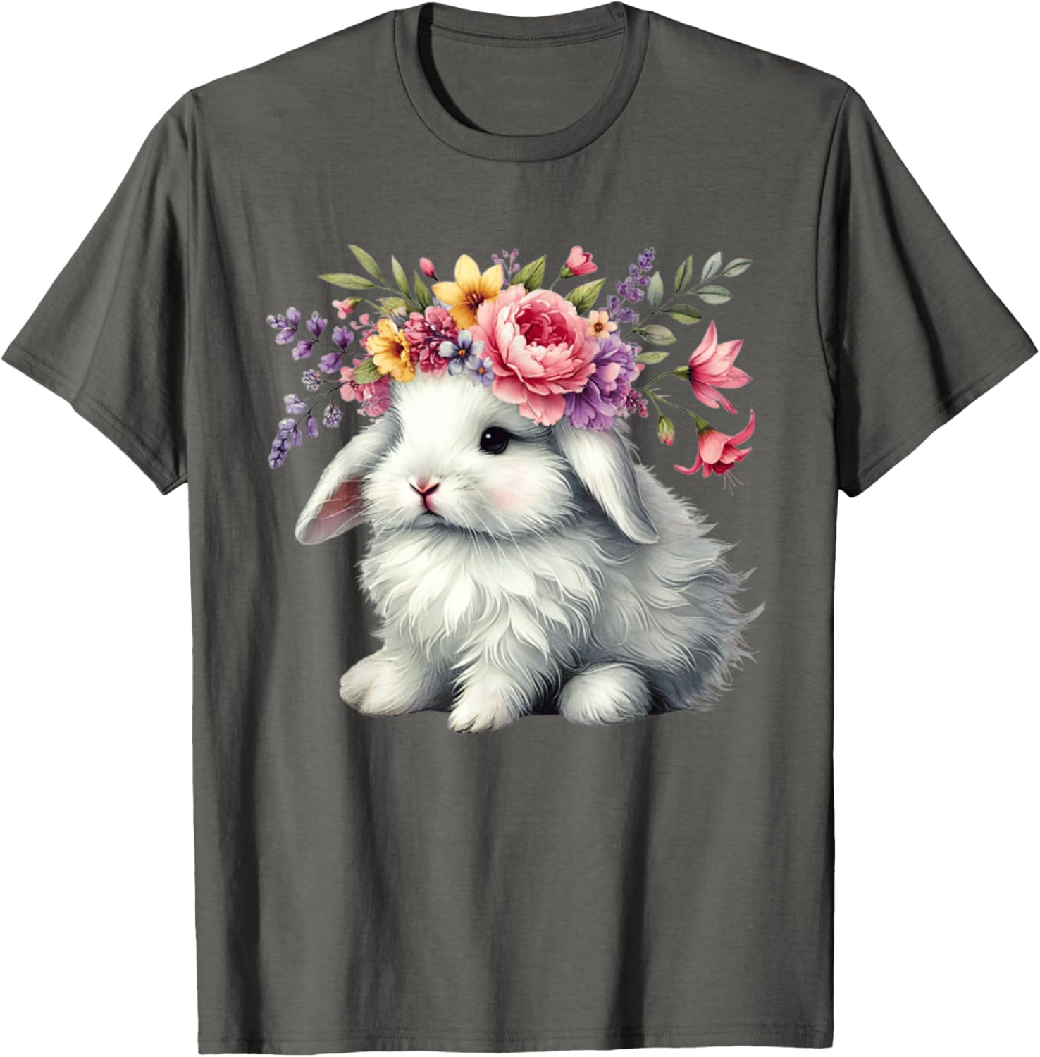 Cute Easter Bunny Floral Crown T-Shirt for Girls and Women - 5