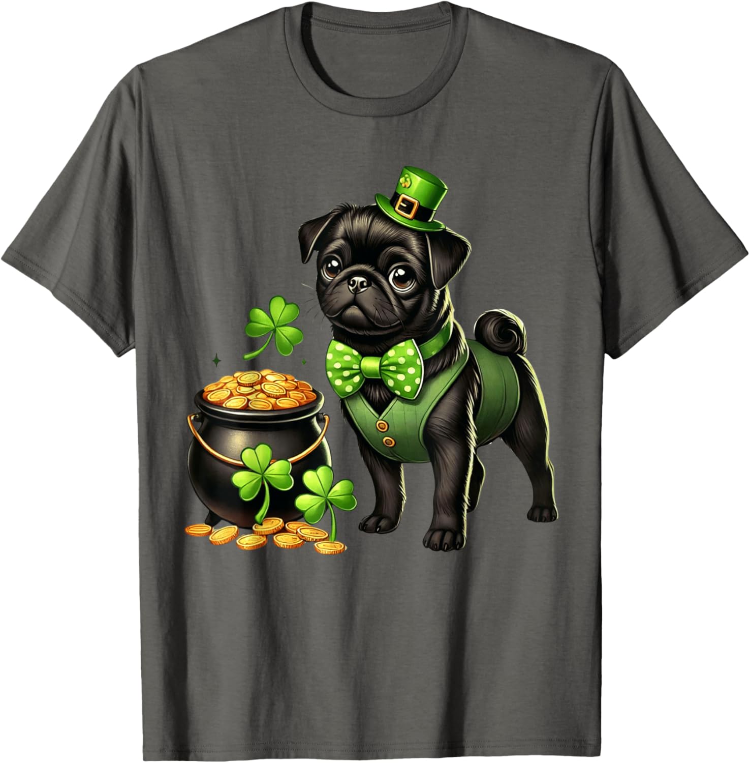 Cute Black Pug Leprechaun T-Shirt for Kids - St Patrick's Day Fun - 19
