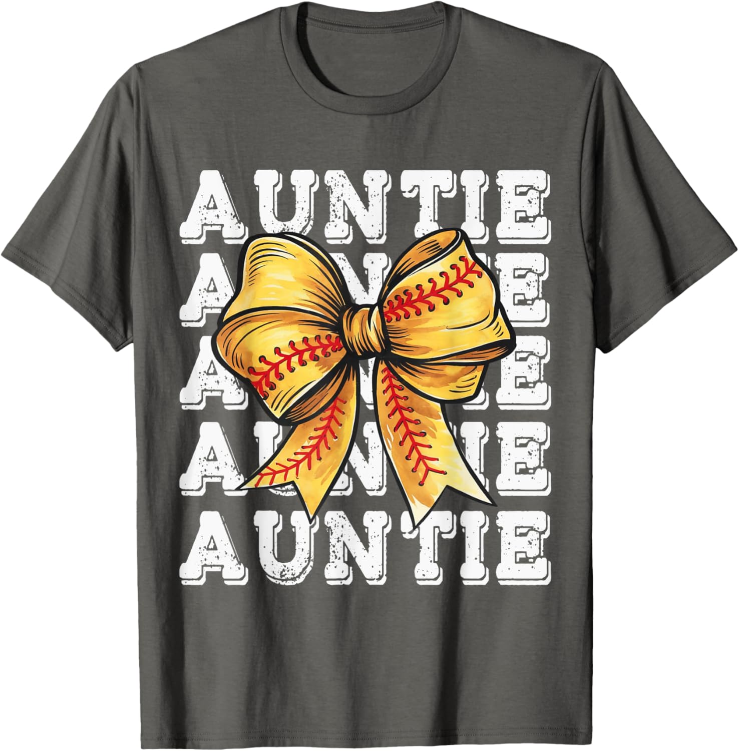 Coquette Softball Auntie Matching Family Bow T-Shirt for Fun Moments - 1