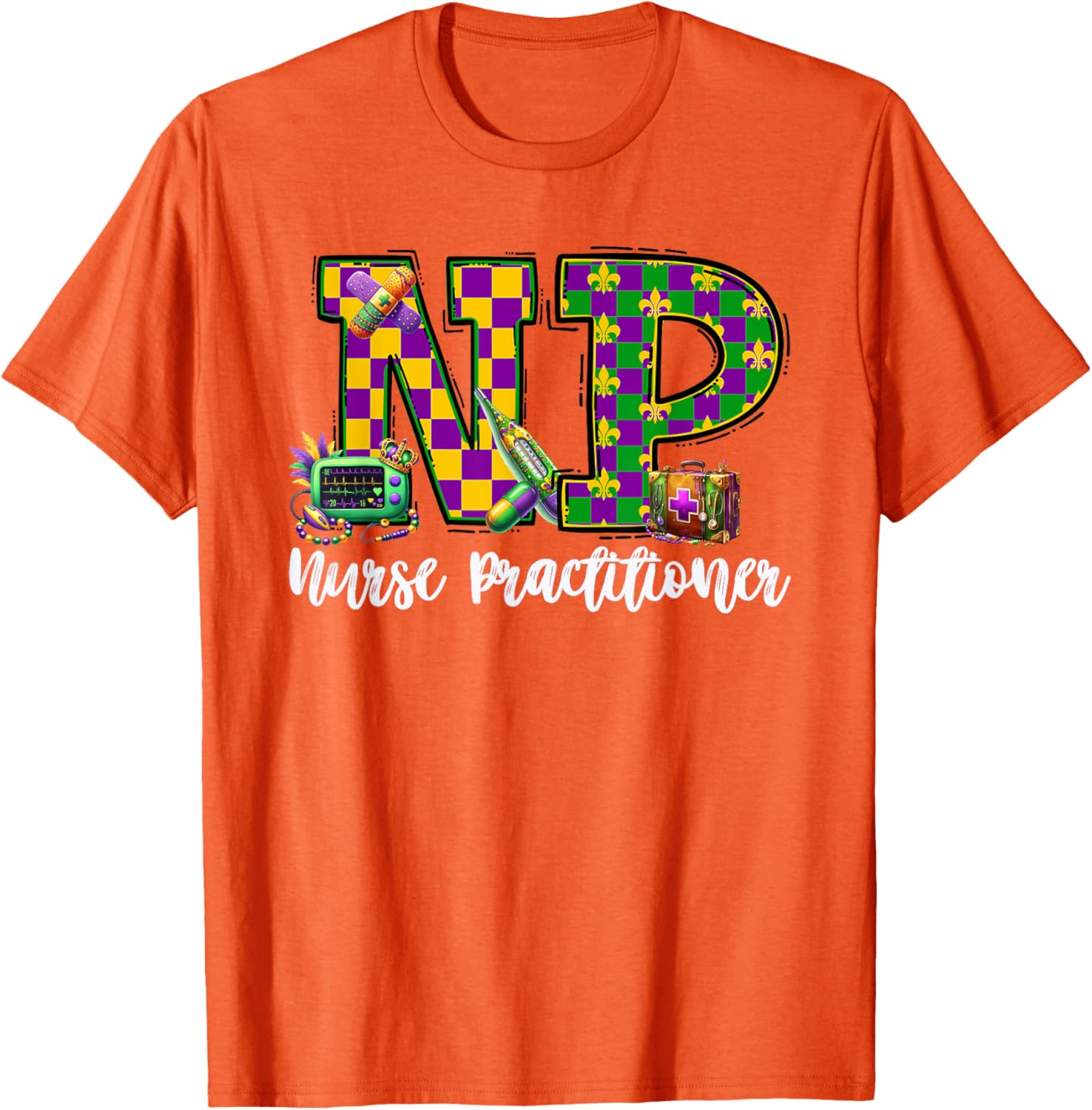 Cute Mardi Gras Nurse Practitioner T-Shirt for Women, Fun and Stylish - 19