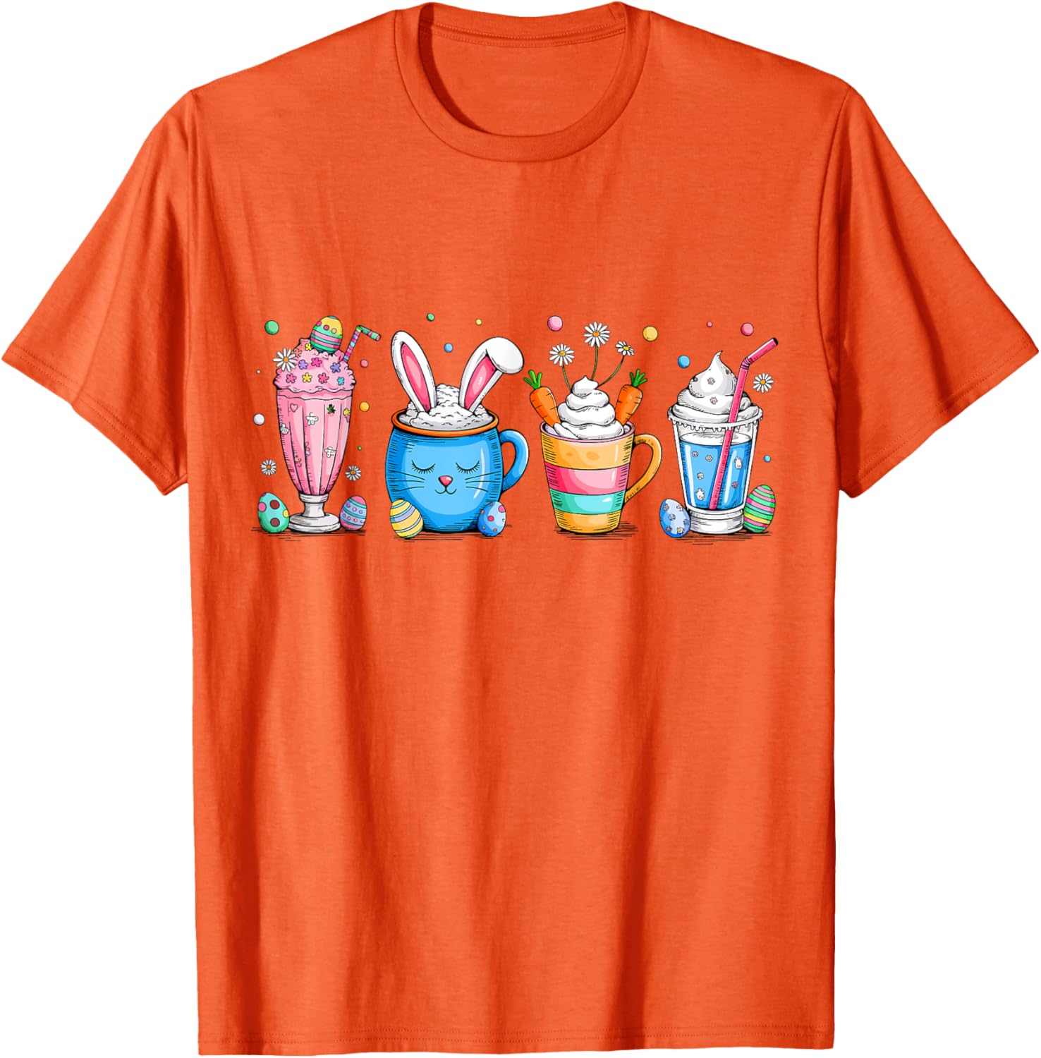 Cute Coffee Bunny T-Shirt for Women Girls with Easter Egg Design - 14