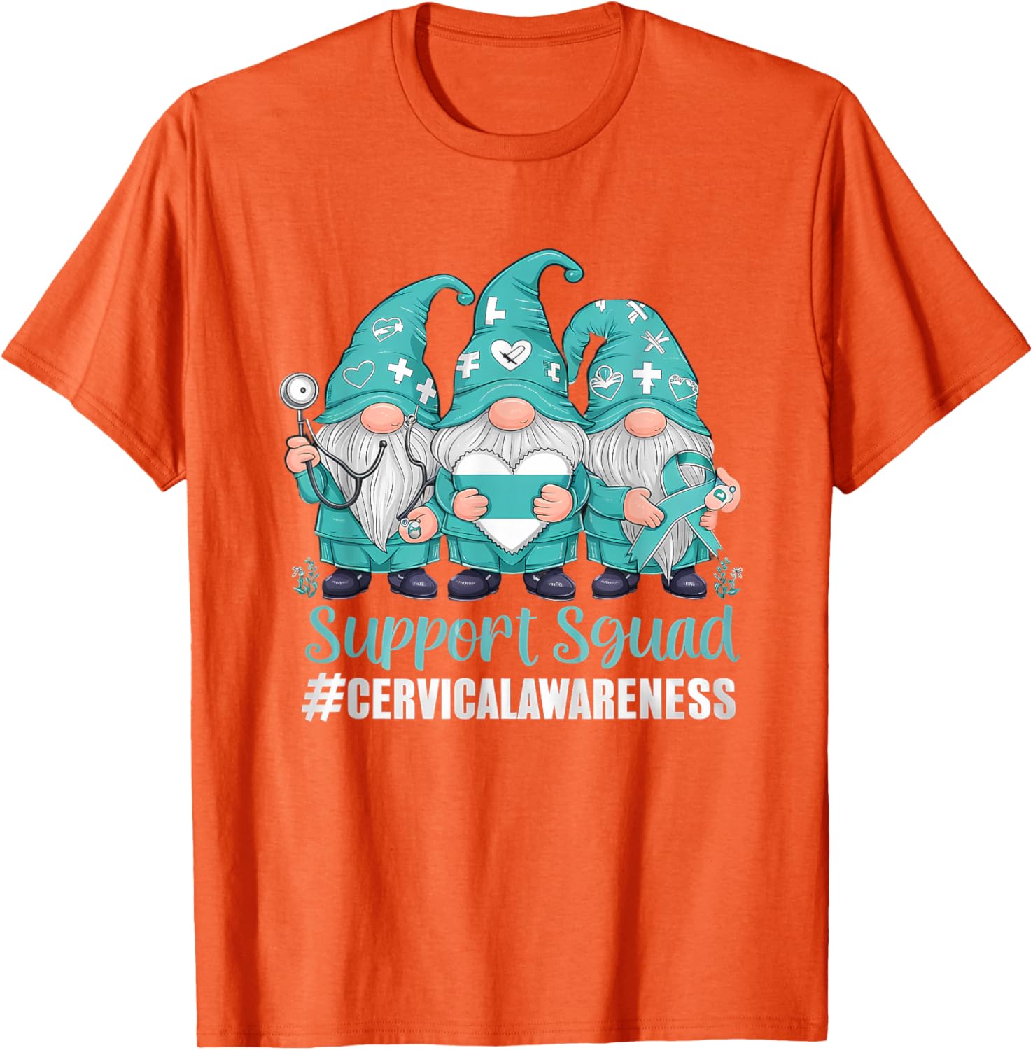 Cervical Cancer Awareness Gnome Teal Ribbon T-Shirt for Supporters - 22