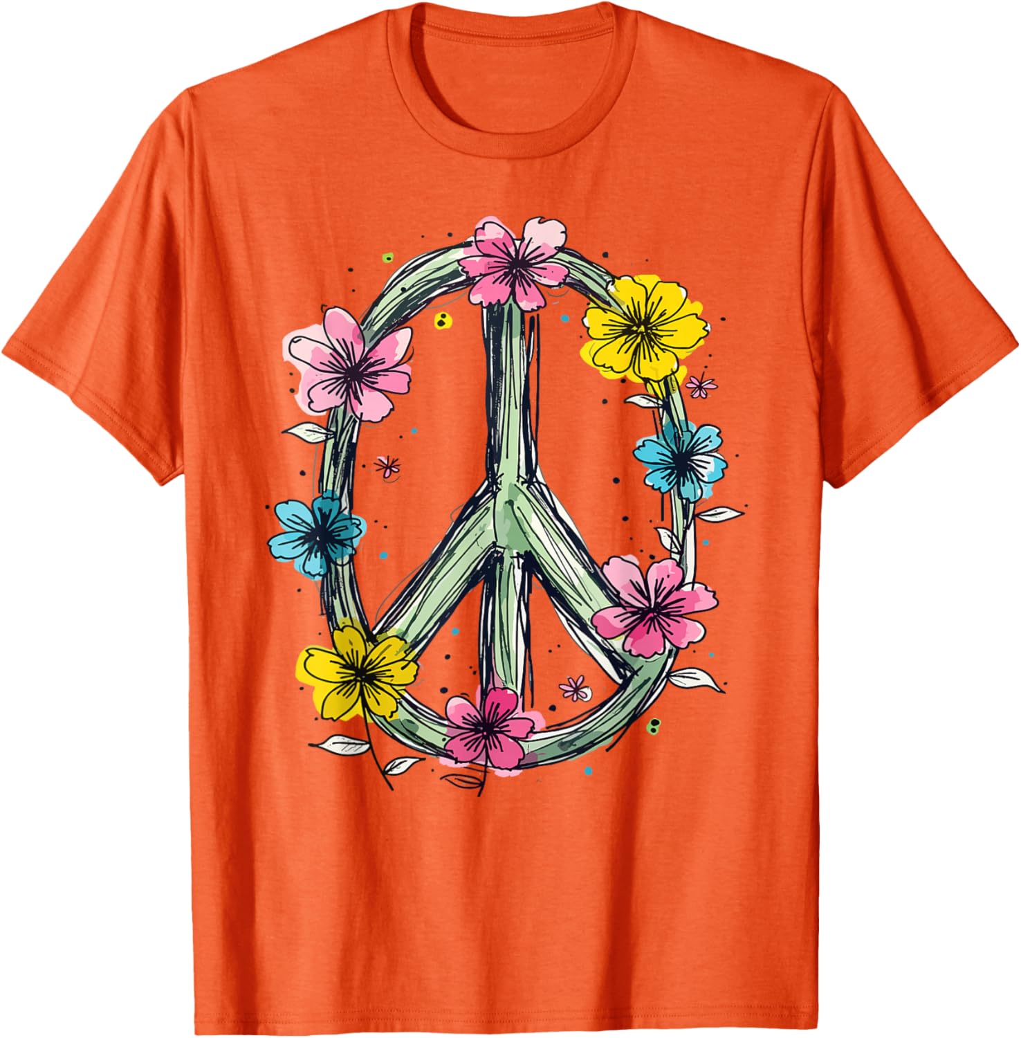 Flower Power Peace Sign T-Shirt for Women Love Hippie Style - 10