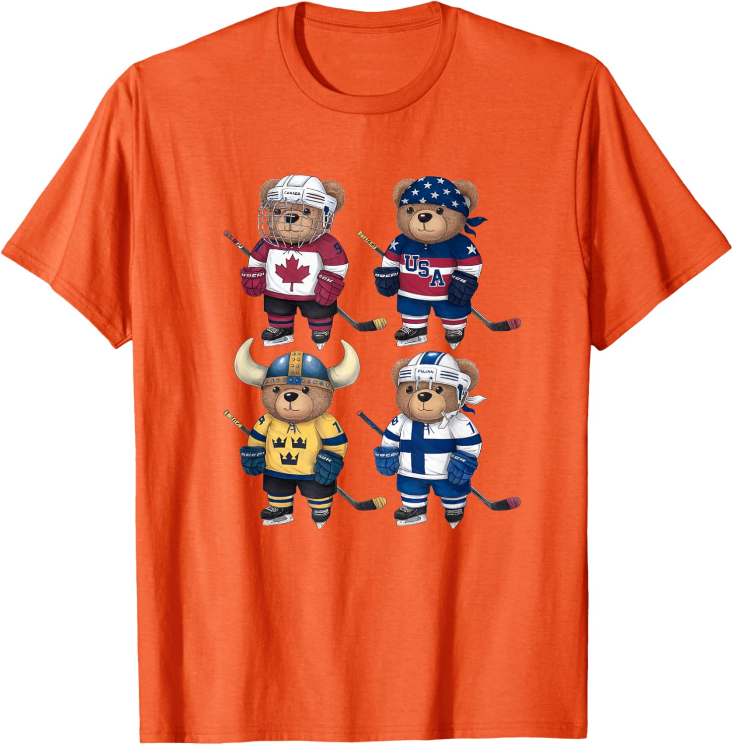 Four Nations Battle Teddy Bear Hockey Player T-Shirt for Fans - 8