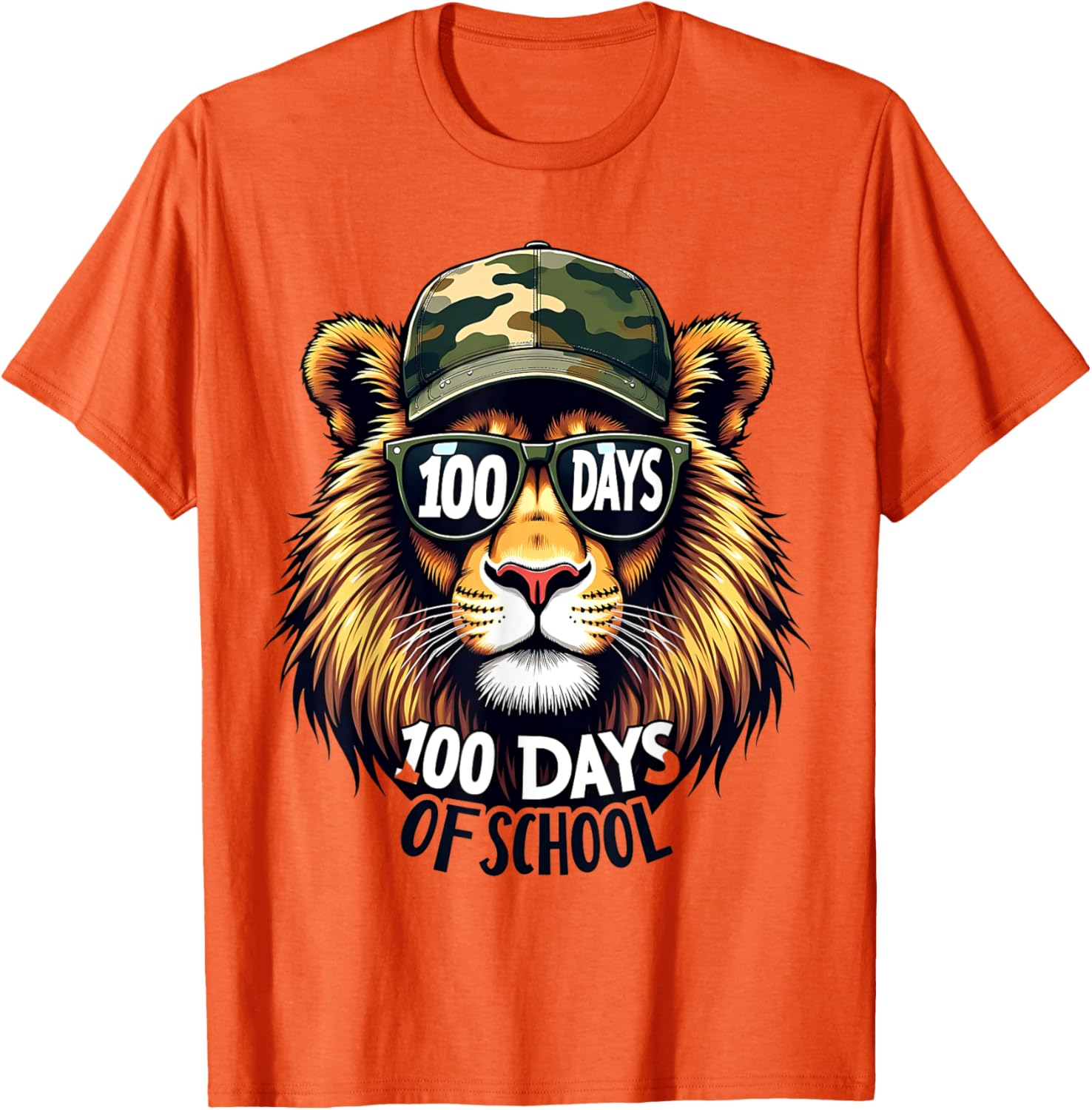 Cute 100 Days of School Lion Camo T-Shirt for Kids and Teachers - 1