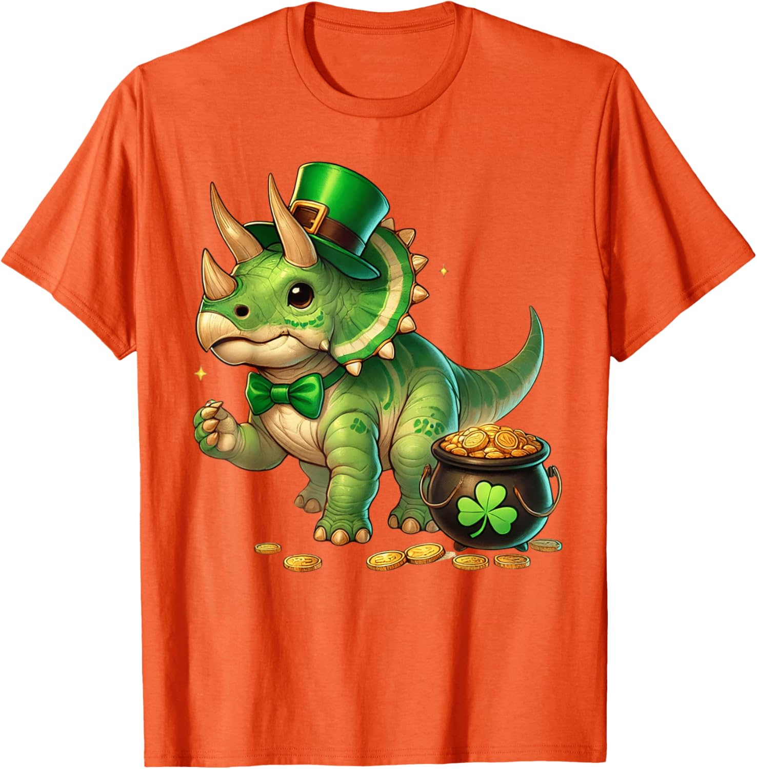 Cute Triceratops Leprechaun St Patrick's Day Kids T-Shirt with Shamrock - 9