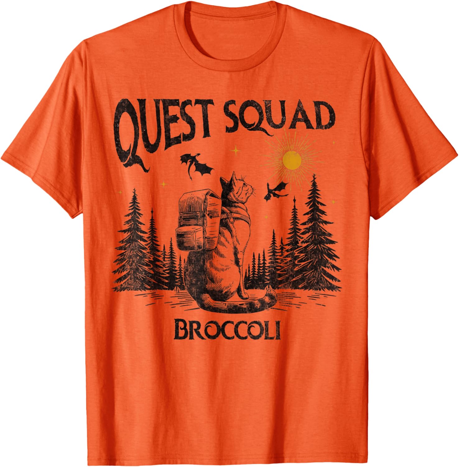 Funny Cat Broccoli Vintage T-Shirt for Men and Women - Quest Fantasy Squad - 5