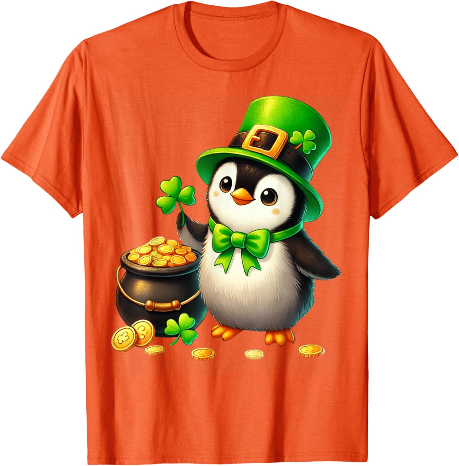Cute Penguin Leprechaun St Patricks Day T-Shirt for Kids and Teens - 16