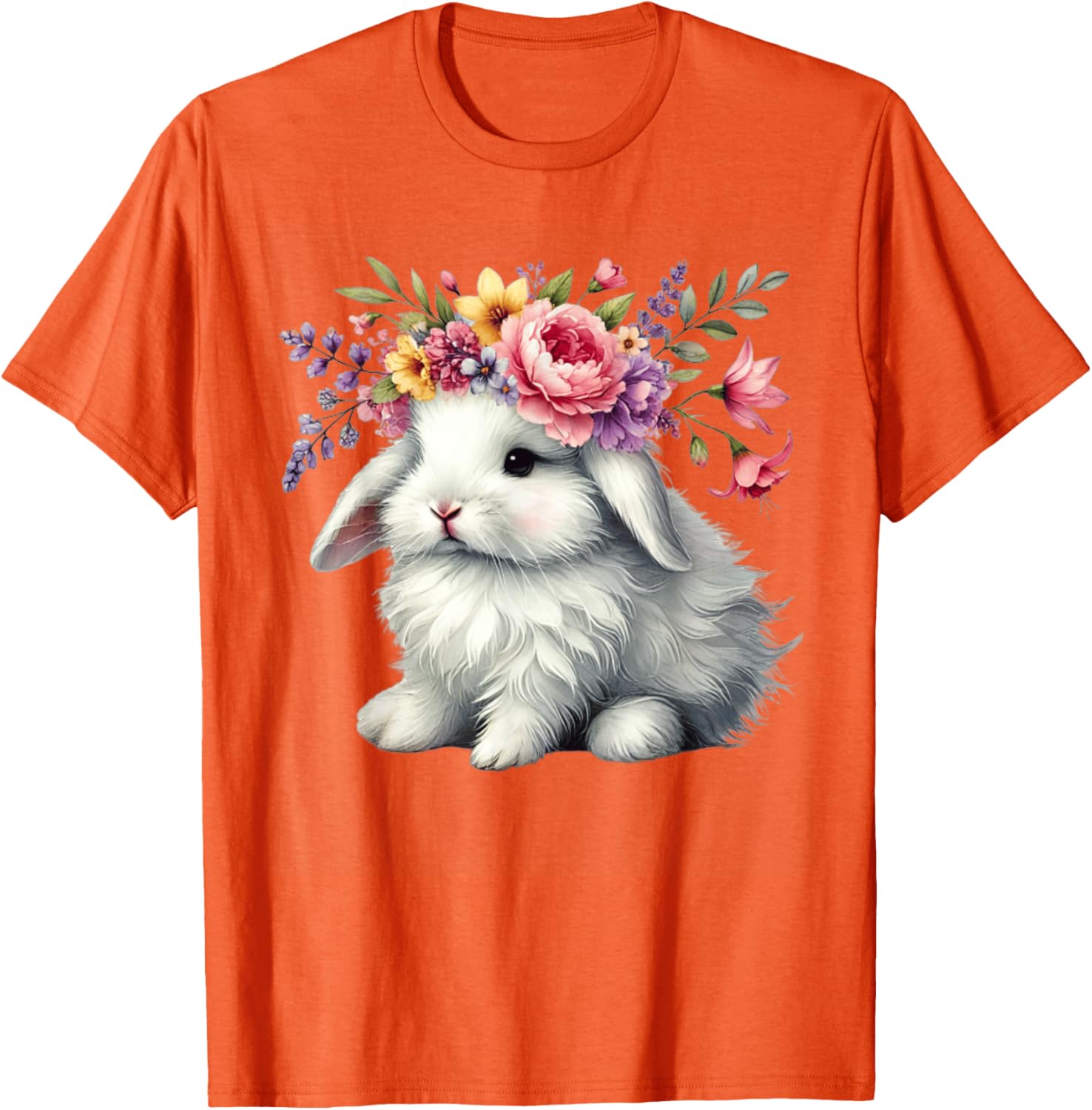 Cute Easter Bunny Floral Crown T-Shirt for Girls and Women - 1