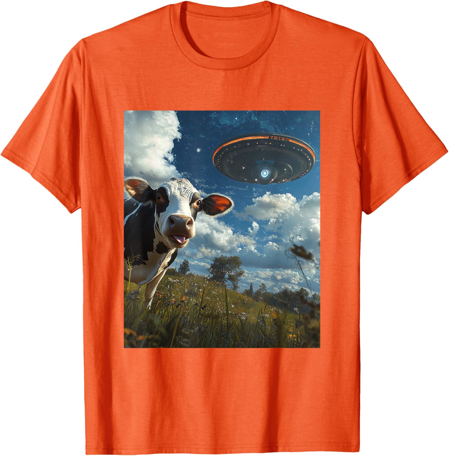 Funny Cow Selfie with Aliens UFO Graphic T-Shirt for Trendy Casual Wear - 11