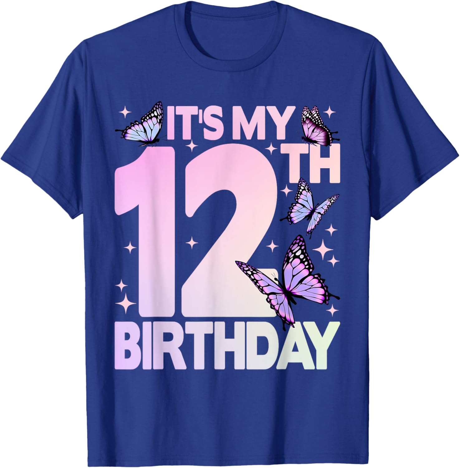 Cute Butterfly 12th Birthday T-Shirt for Girls Celebrating Turning 12 - 1