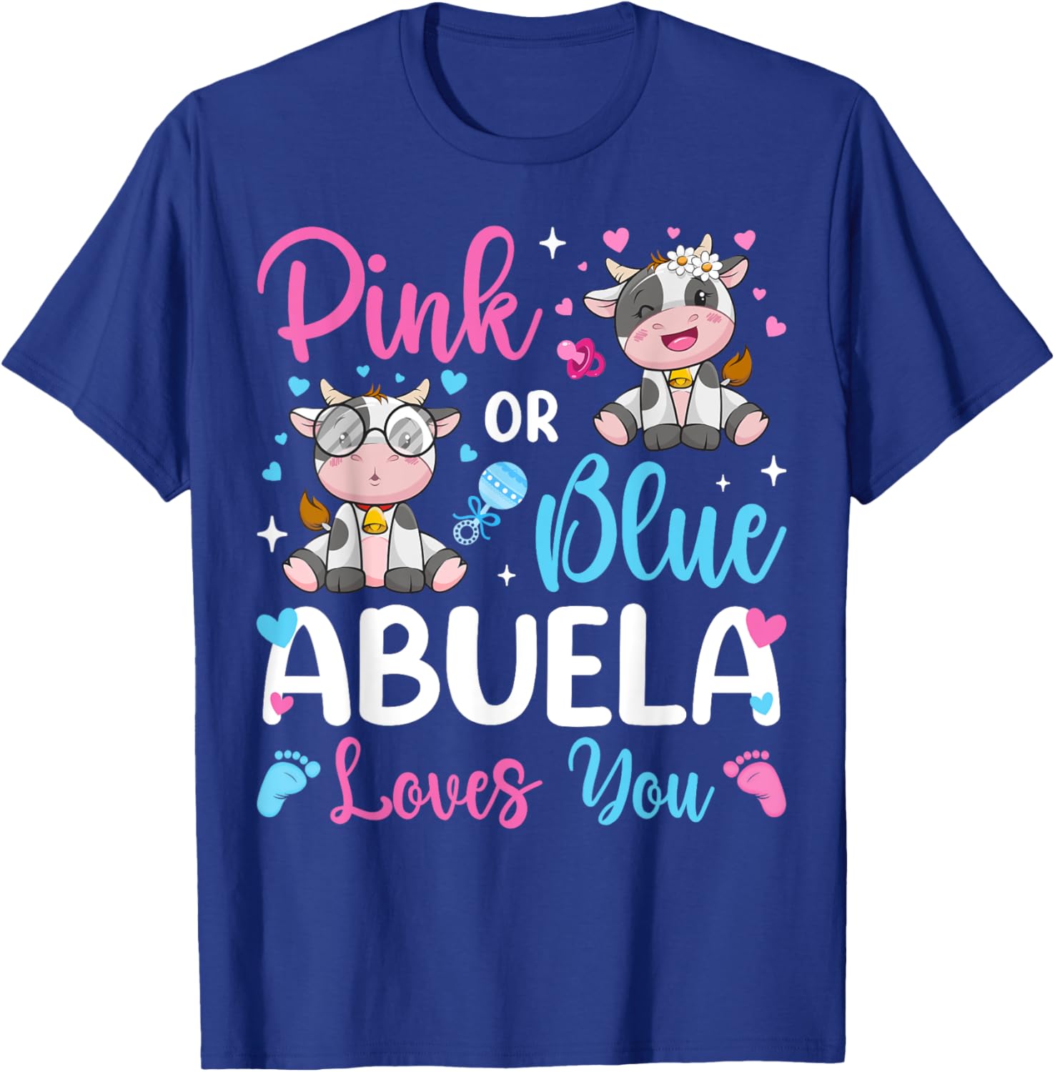 Cute Pink or Blue Abuela Loves You Cow Baby Reveal T-Shirt for Kids - 3