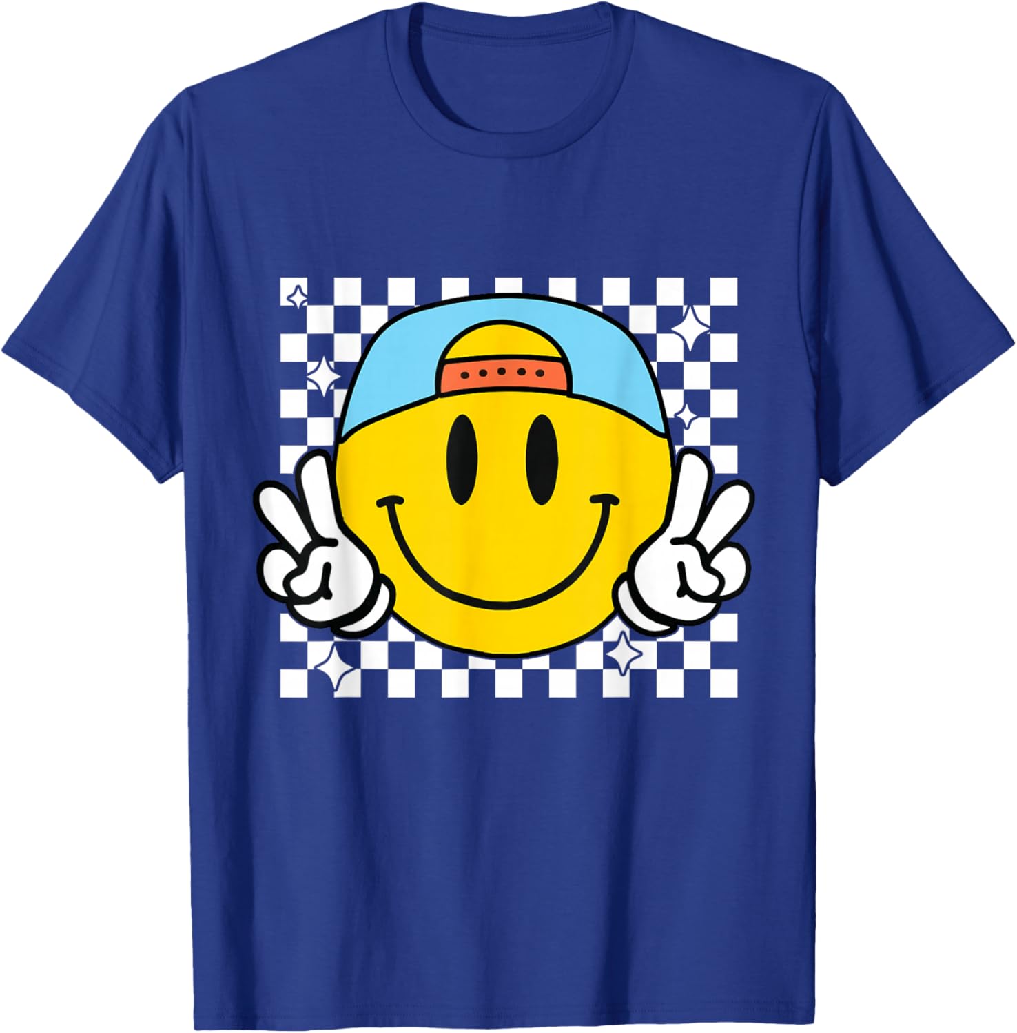 Cute Yellow Smile Face Checkered T-Shirt for Happy Vibes and Style - 1